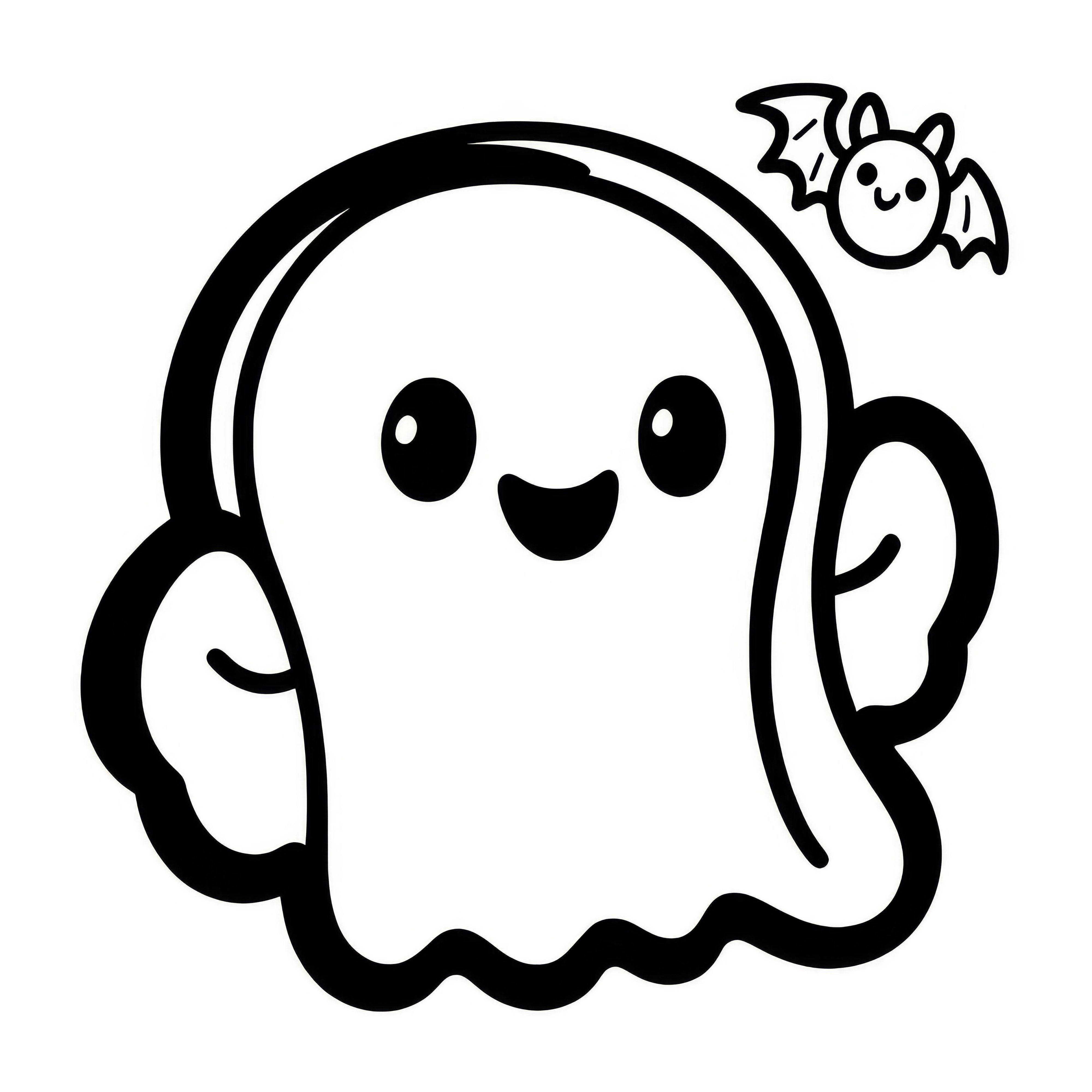 Zdarma obrázek k vybarvení na Halloween: Duch a netopýr