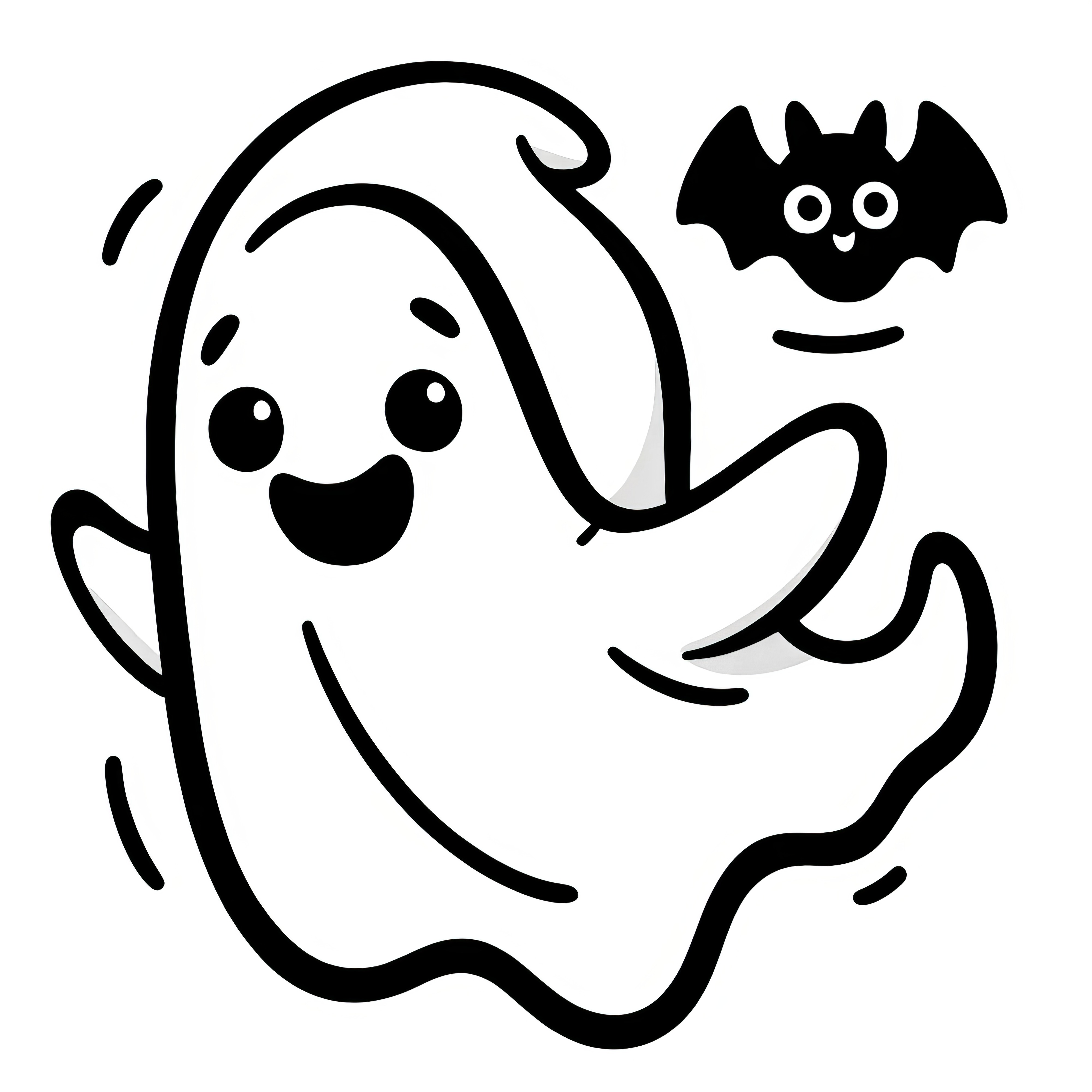 Floating ghost: Simple coloring page for Halloween (Free)