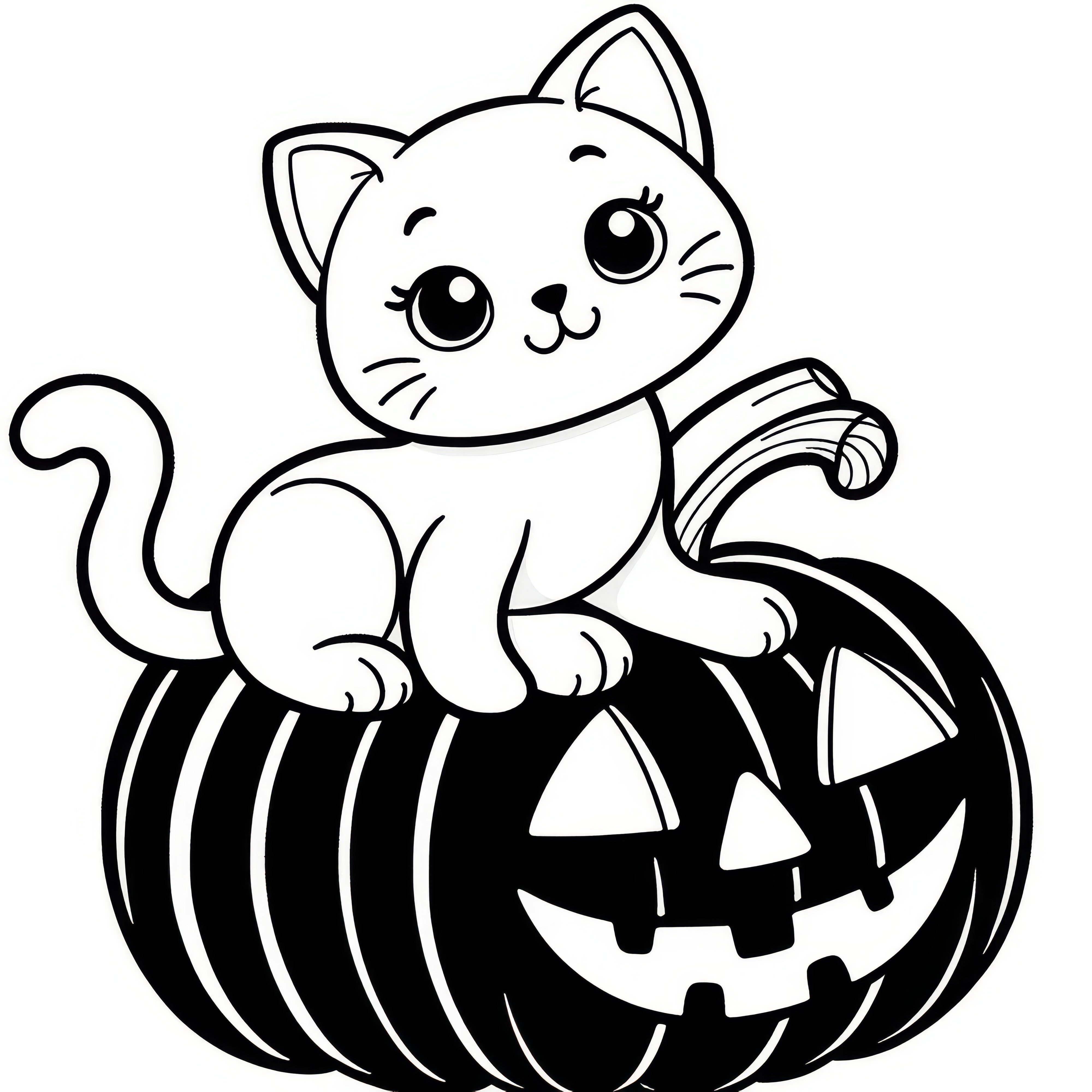 Kočka sedí na dýni: Stáhni si omalovánku na Halloween (Zdarma)