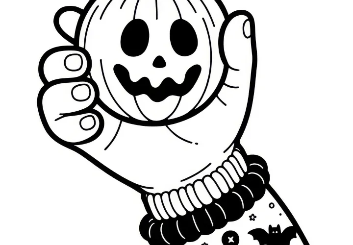 Halloween omalovánka: Dýně v ruce (Zdarma)