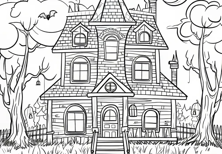 Starý dům duchů: Obrázek k vybarvení k Halloweenu (Zdarma)