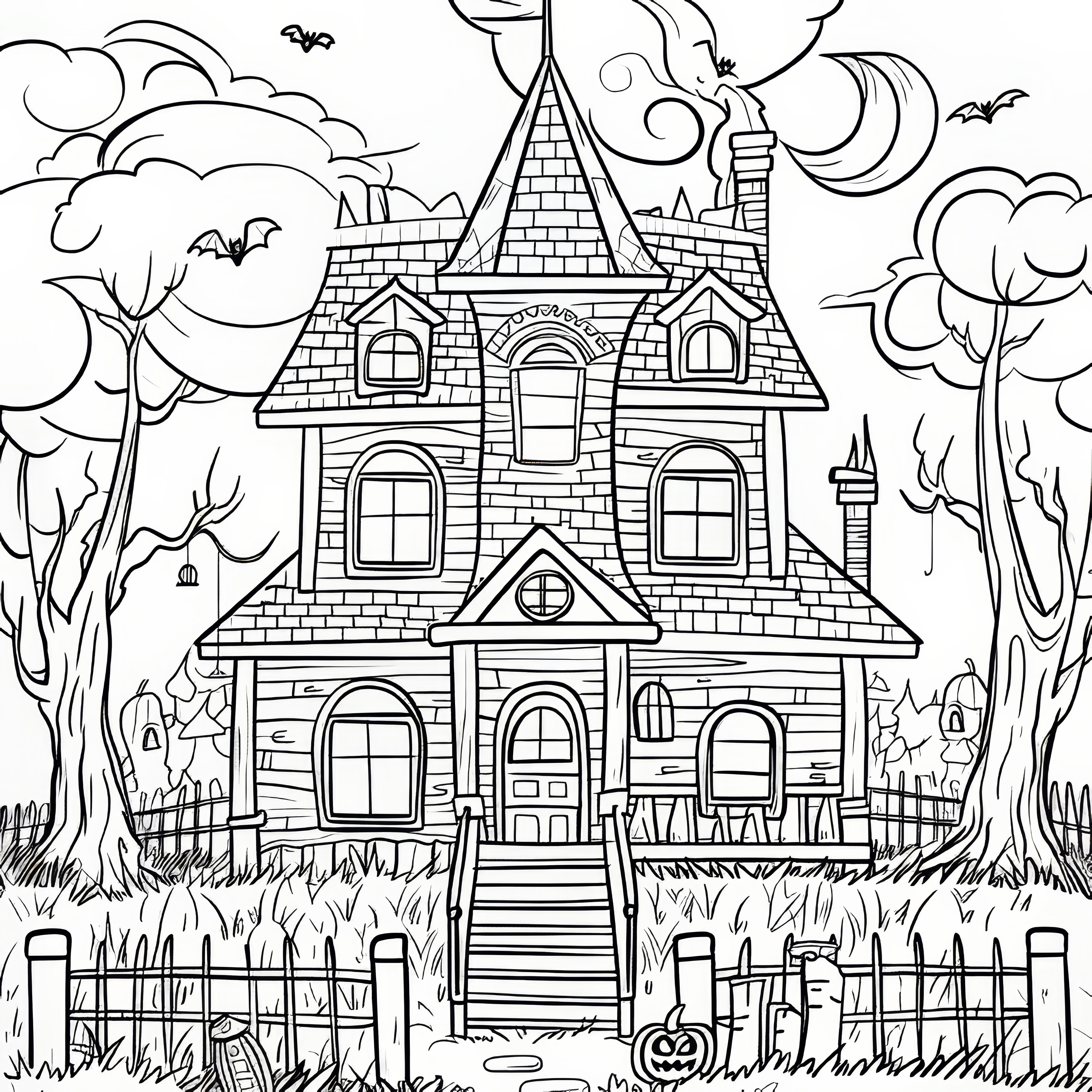 古い幽霊の家：ハロウィンの塗り絵（無料）