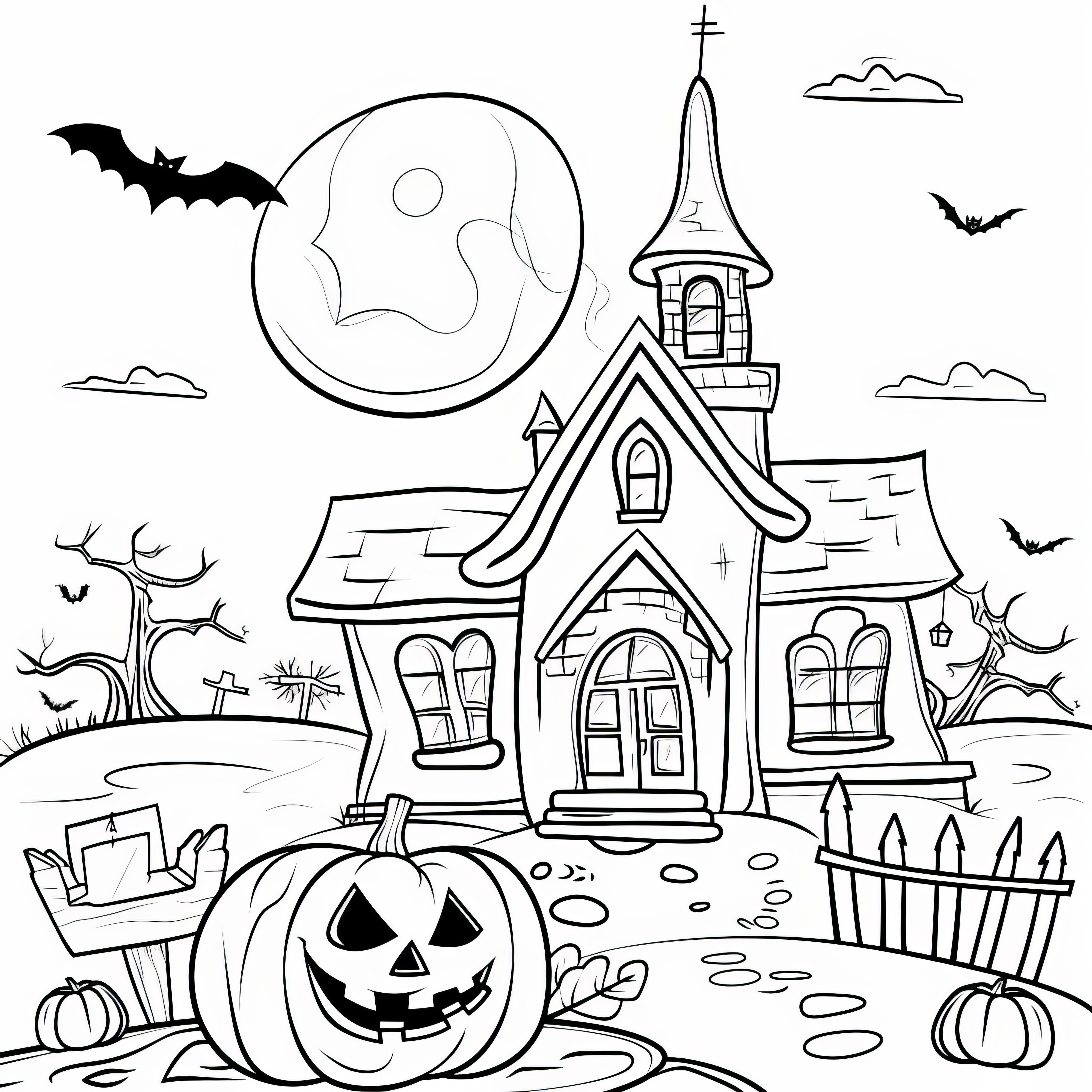 Dům duchů s netopýry: Jednoduchý halloweenský vzor k vybarvení (zdarma)