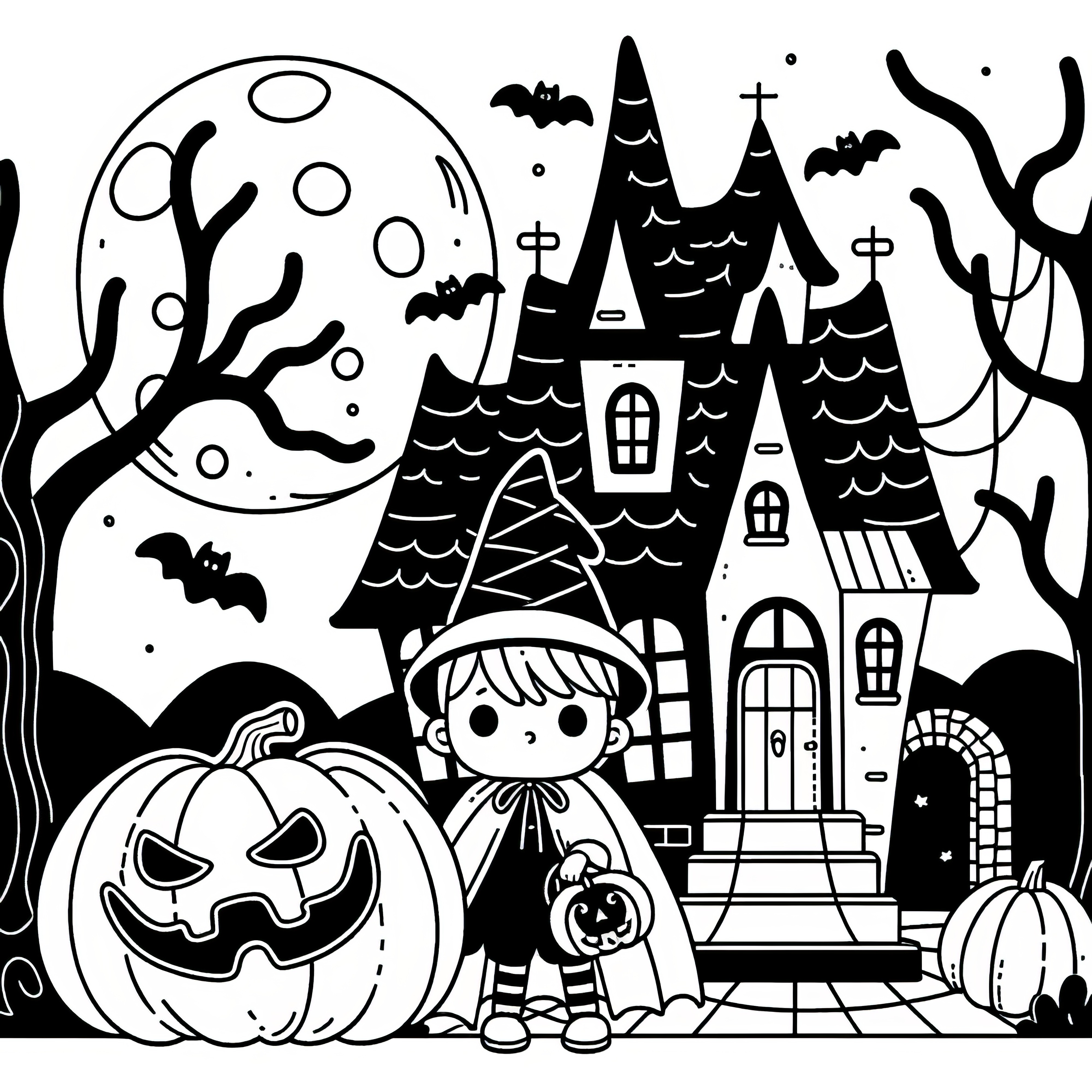Dům s děsivou dýní: Jednoduchý Halloween výtvarný vzor (Zdarma)