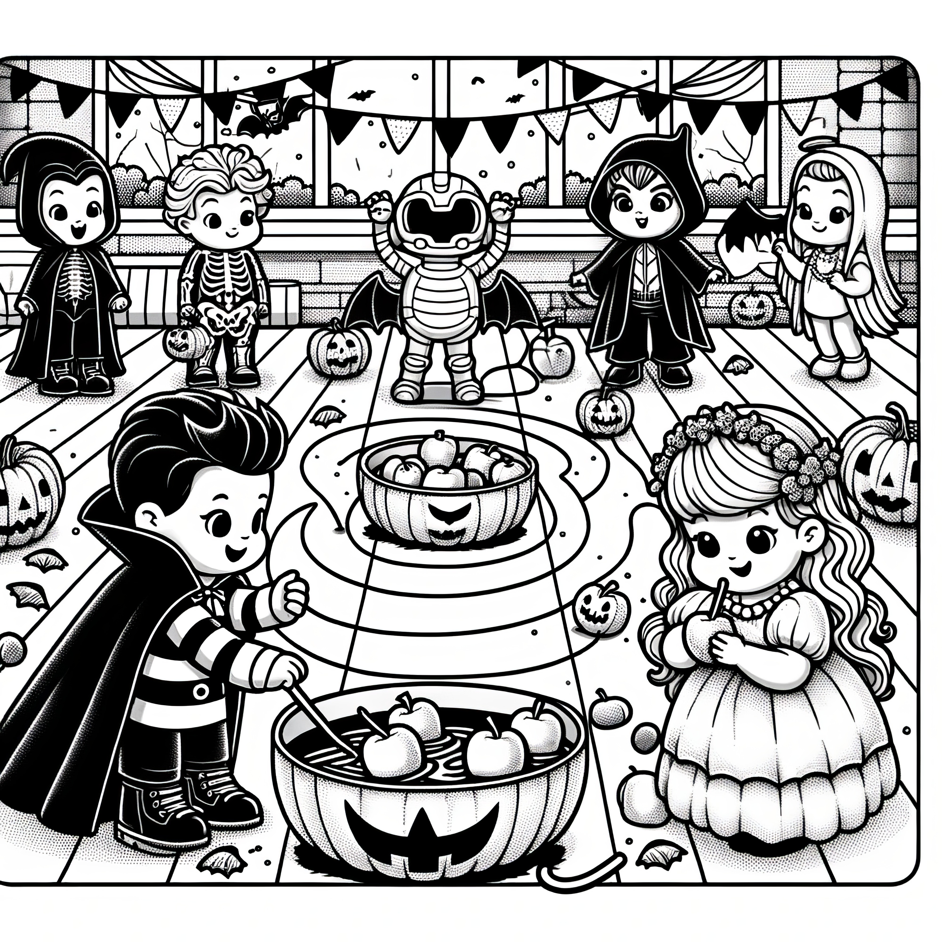 小学校のハロウィーンパーティー：ダウンロード用の塗り絵（無料）