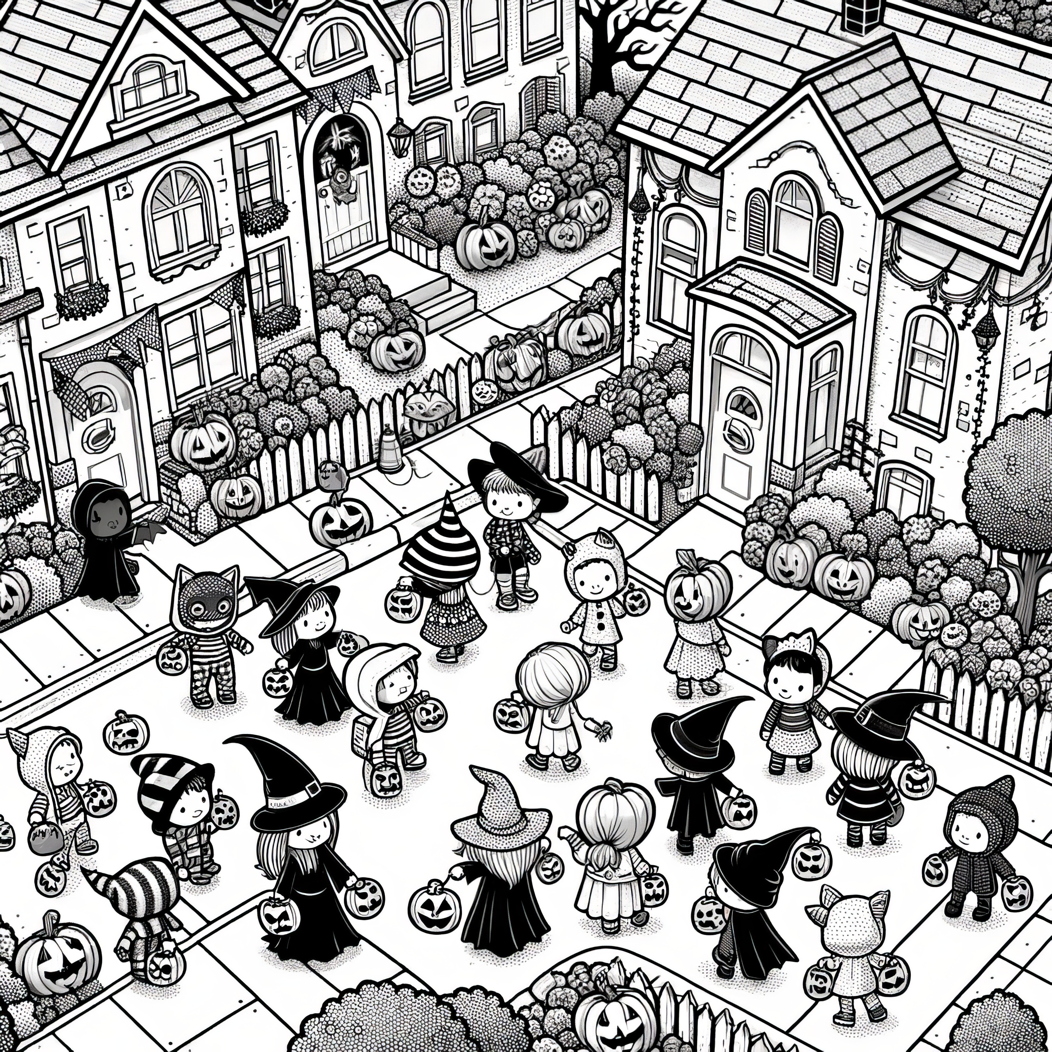 Halloween party in the city: Coloring sheet (Free)