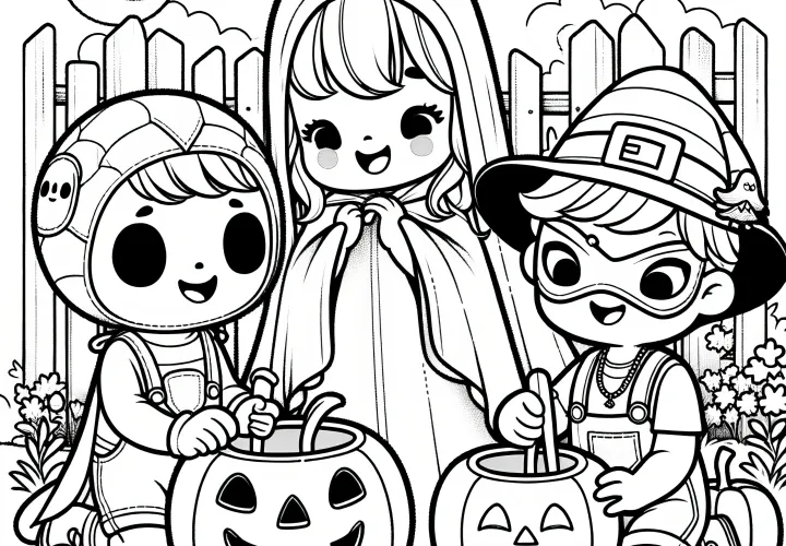 Halloweenská párty v zahradě: Obrázek k vybarvení (Zdarma)