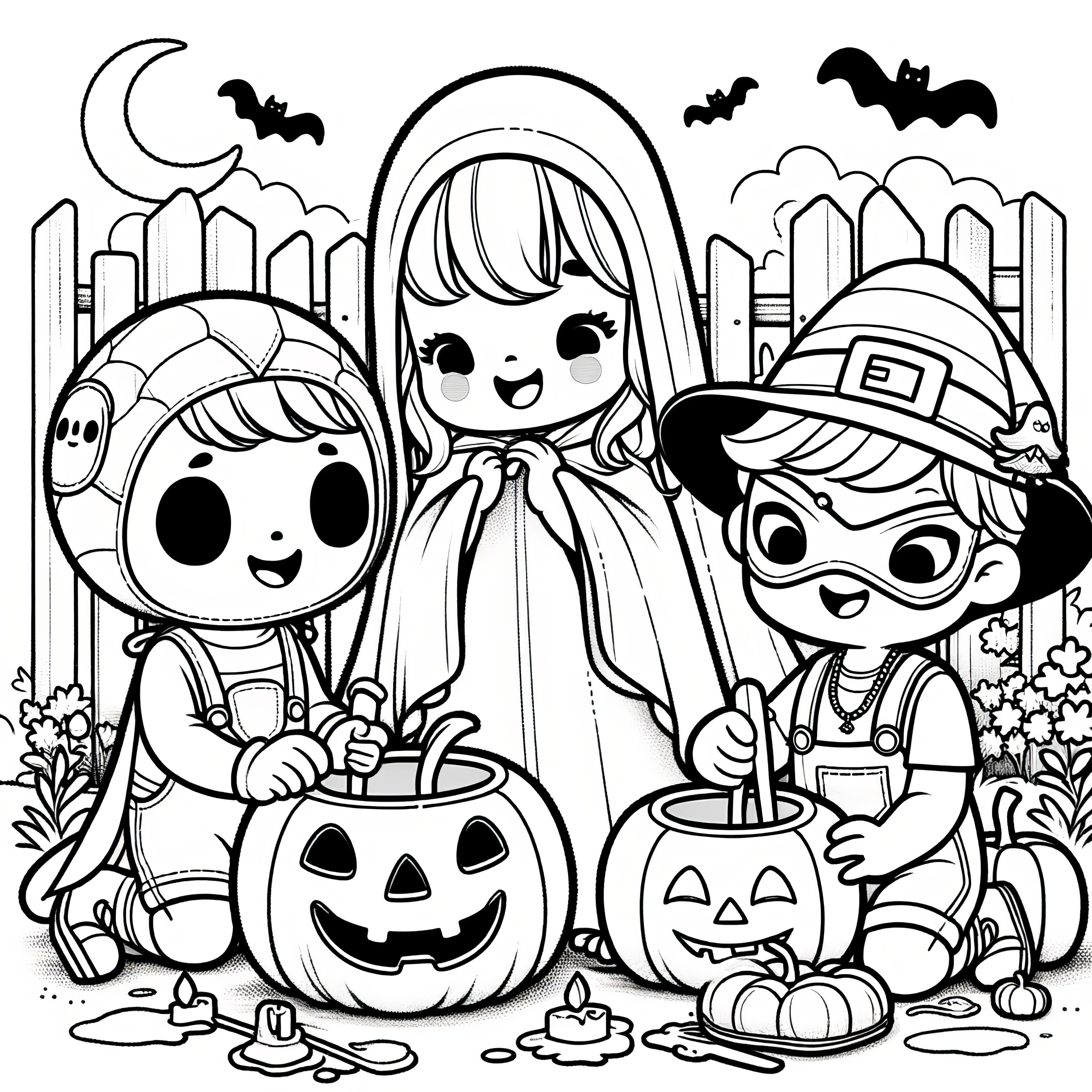 Halloweenská oslava v zahradě: Obrázek k vybarvení (zdarma)
