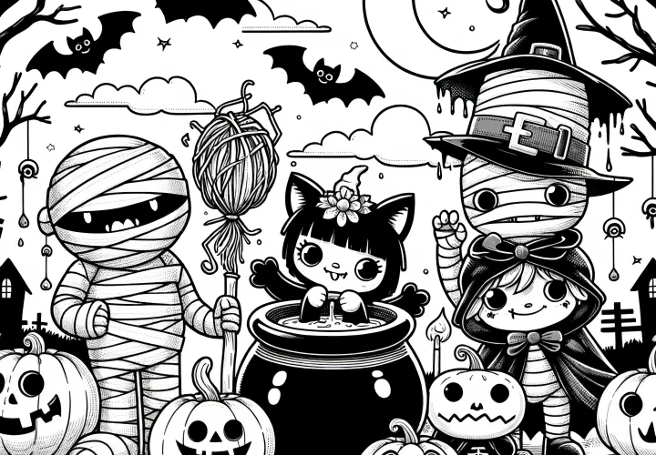 Halloweenská párty s dýněmi v noci: zdarma k omalovánce