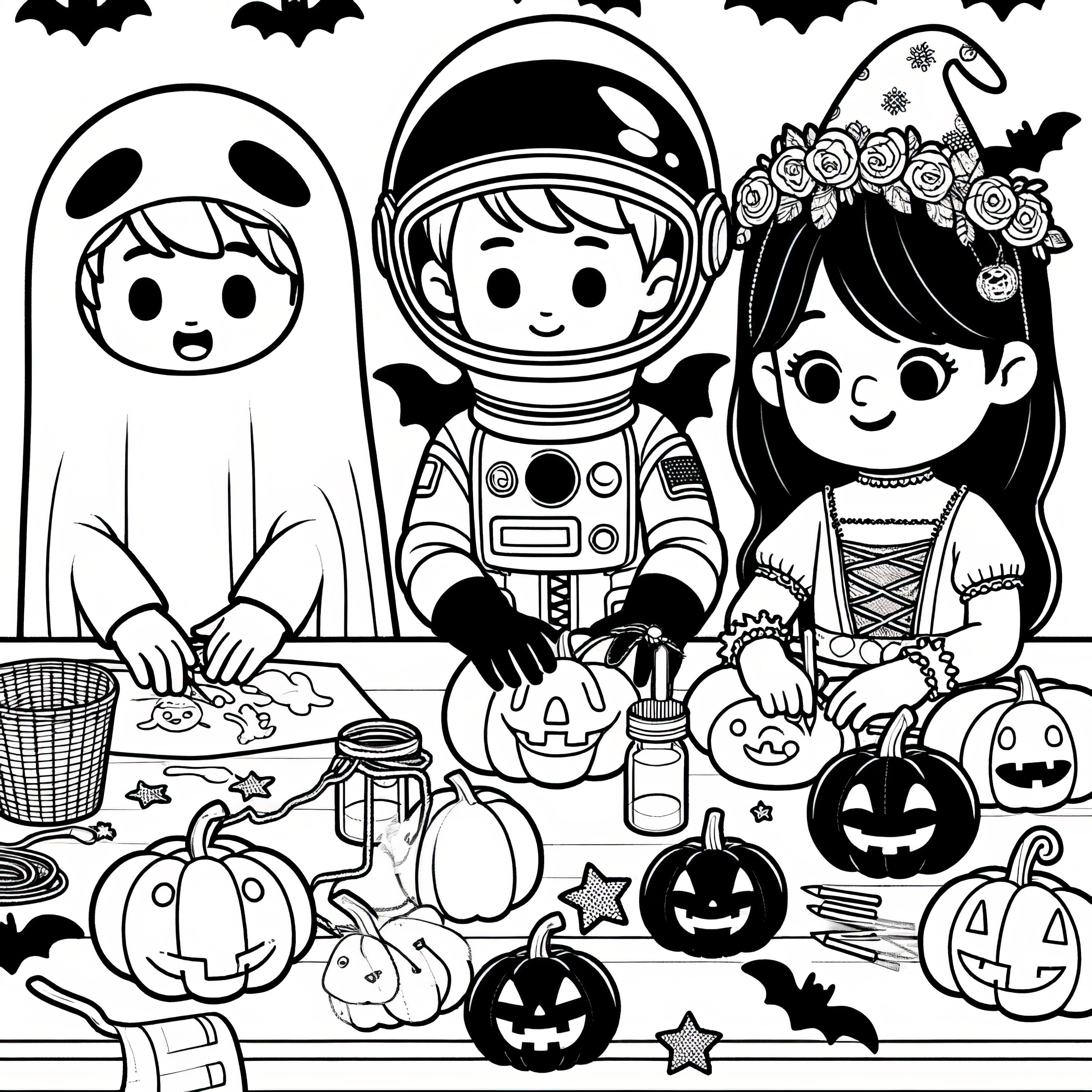 Preparations for the Halloween party: Free coloring page