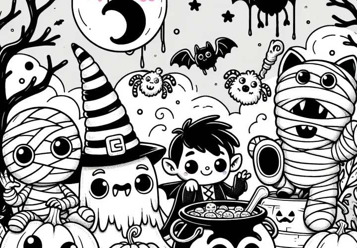 Párty s monstry na Halloween: Obrázek k vybarvení (Zdarma)