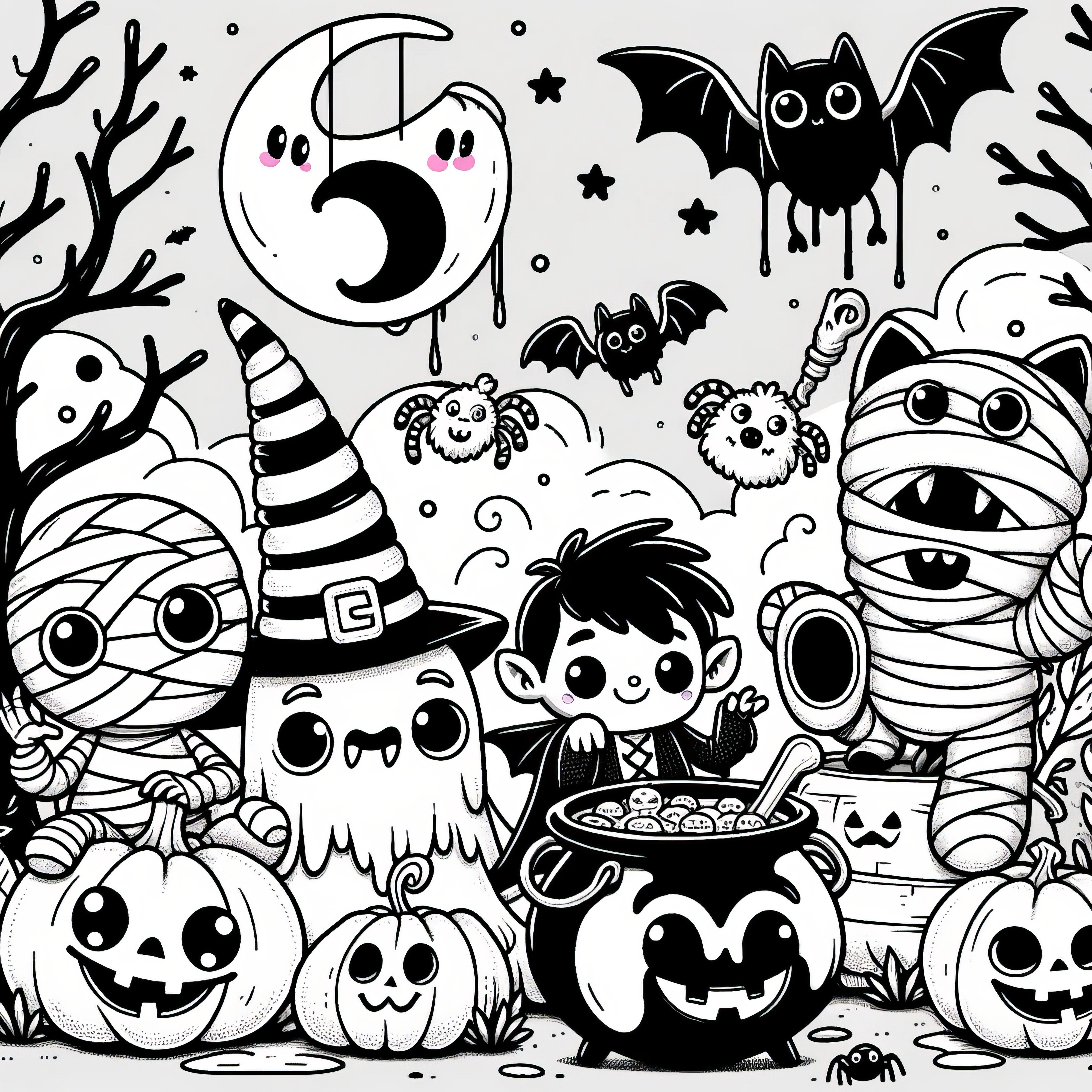 Párty s monstry na Halloween: Obrázek k vybarvení (Zdarma)