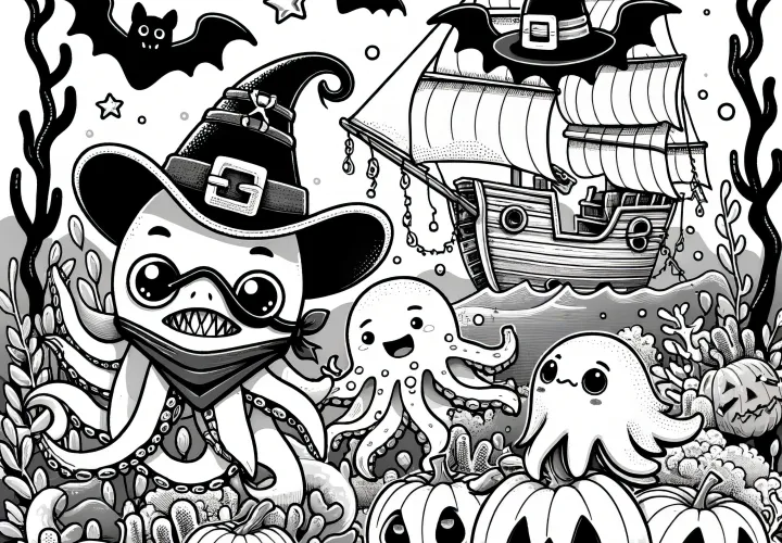Mořské živočichové oslavují Halloween párty: Omalovánka ke stažení (zdarma)