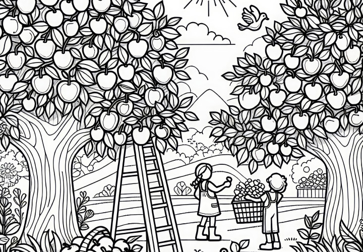 Herbstliche Apfelernte: Dein Ausmalbild zum gratis Download Herbstliche Apfelernte: Dein Ausmalbild zum gratis Download