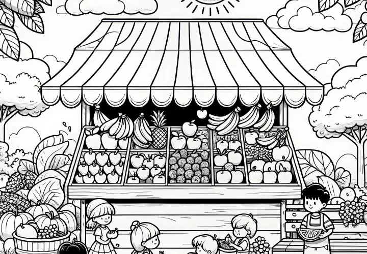 Stand de vânzare de fructe și legume: Șablon de colorat de toamnă (Gratuit) Stand de vânzare de fructe și legume: Șablon de colorat de toamnă (Gratuit)