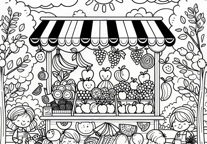 Stand de vânzare de fructe colorate: Imagine de colorat pentru.Descărcare (Gratuit) Stand de vânzare de fructe colorate: Imagine de colorat pentru.Descărcare (Gratuit)