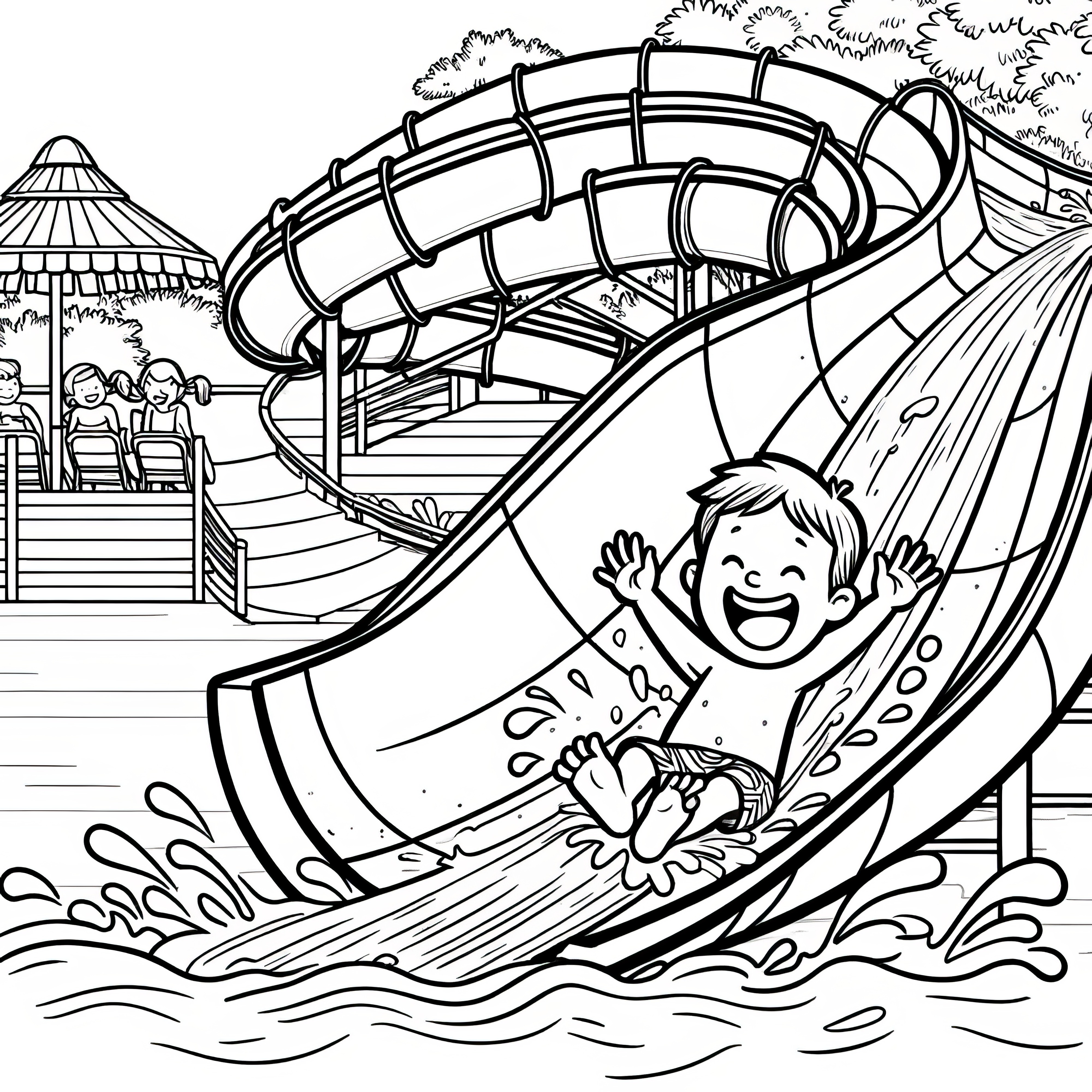 Happy child on water slide: Coloring picture available for free download
