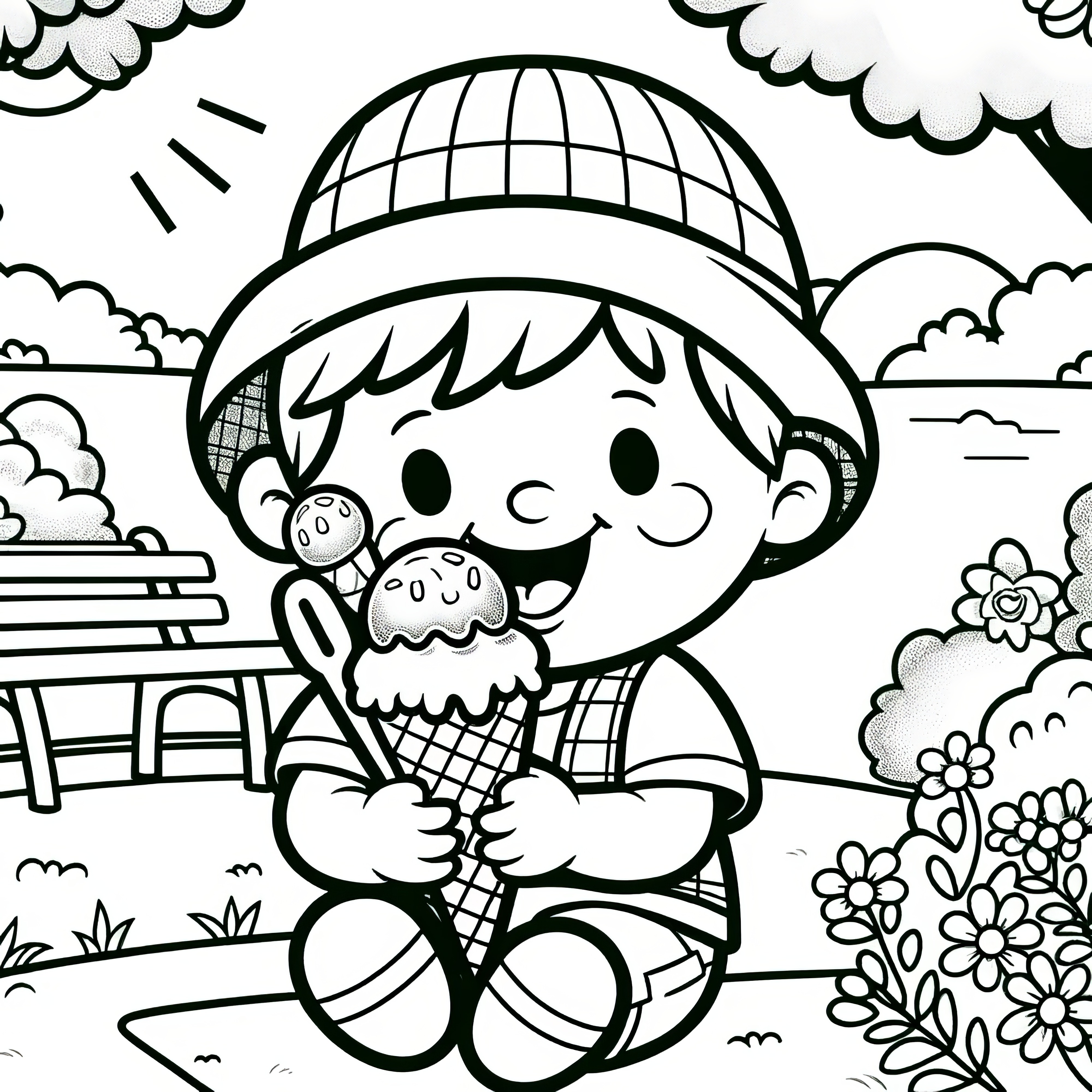 Todler licks delicious ice cream: Coloring picture for download (Free)