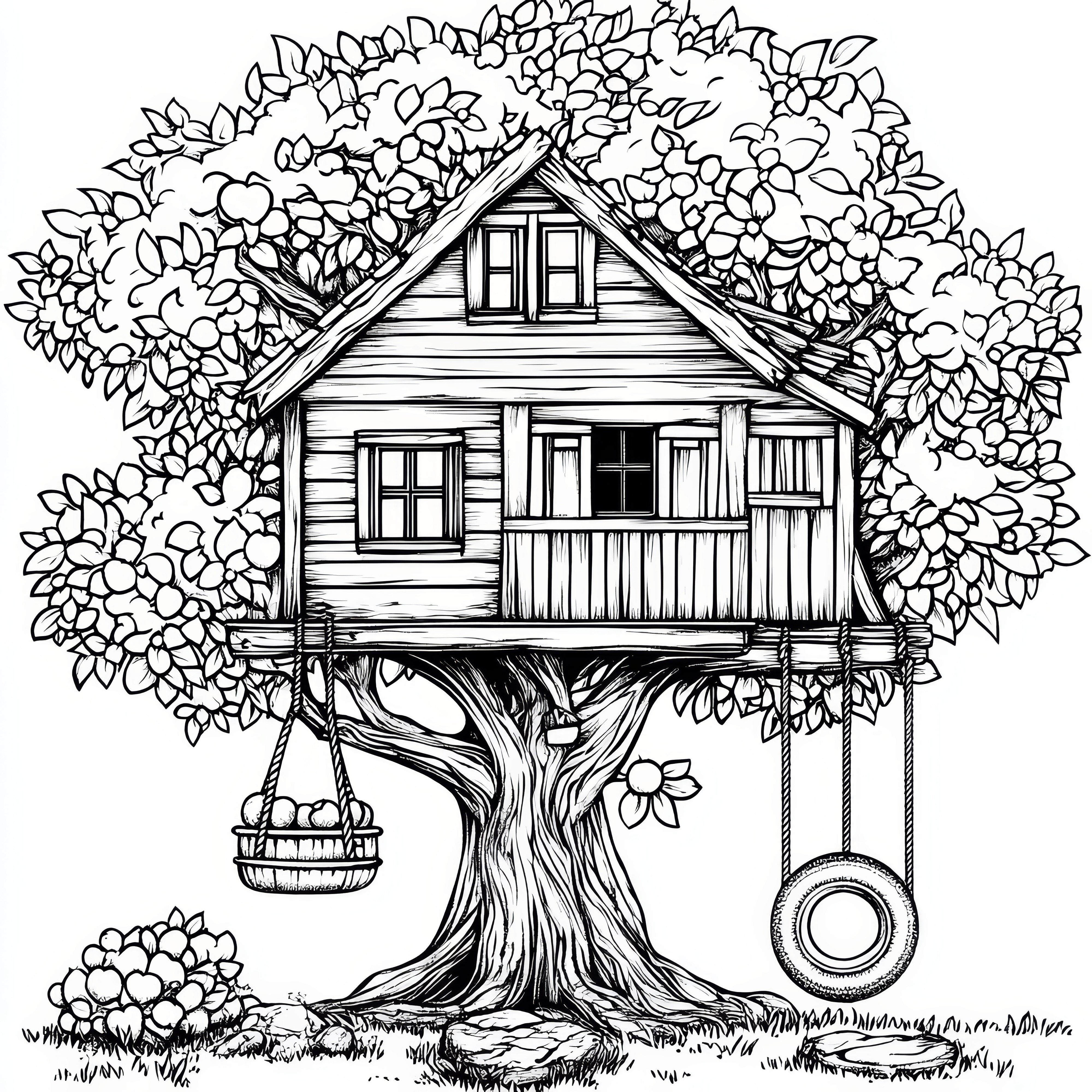 Beautiful treehouse: Realistic coloring page (Free)