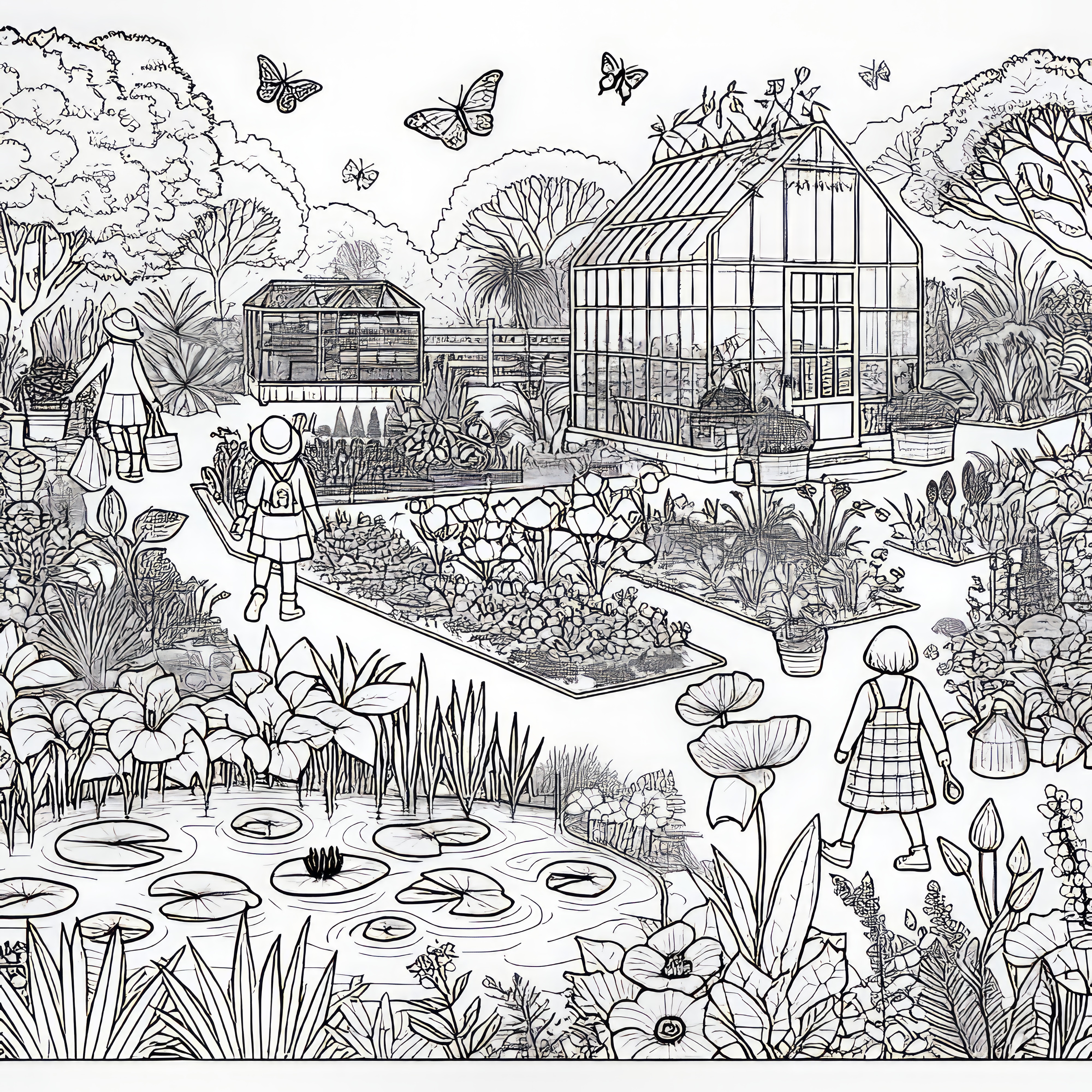 夏の植物園：無料の塗り絵をダウンロード