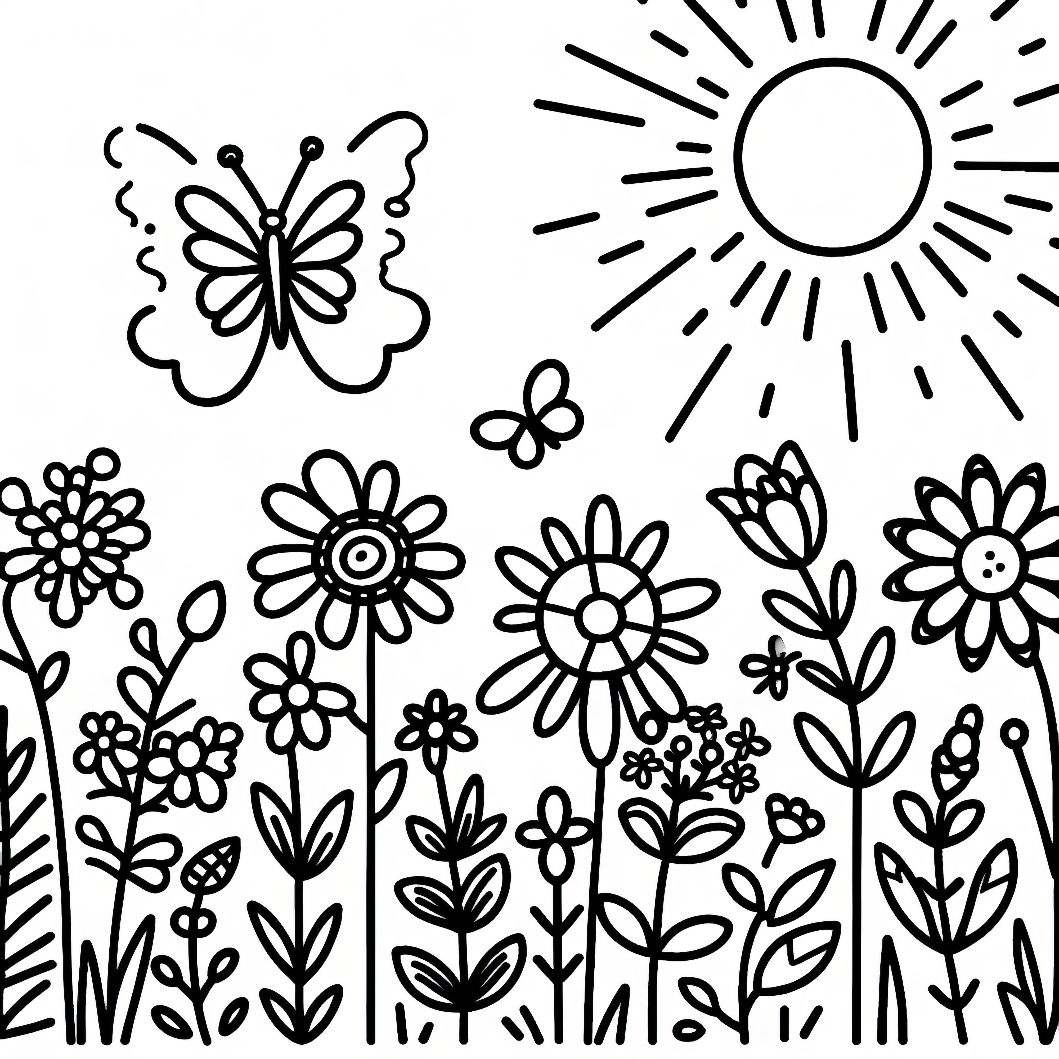 Summery flower meadow: Coloring page free
