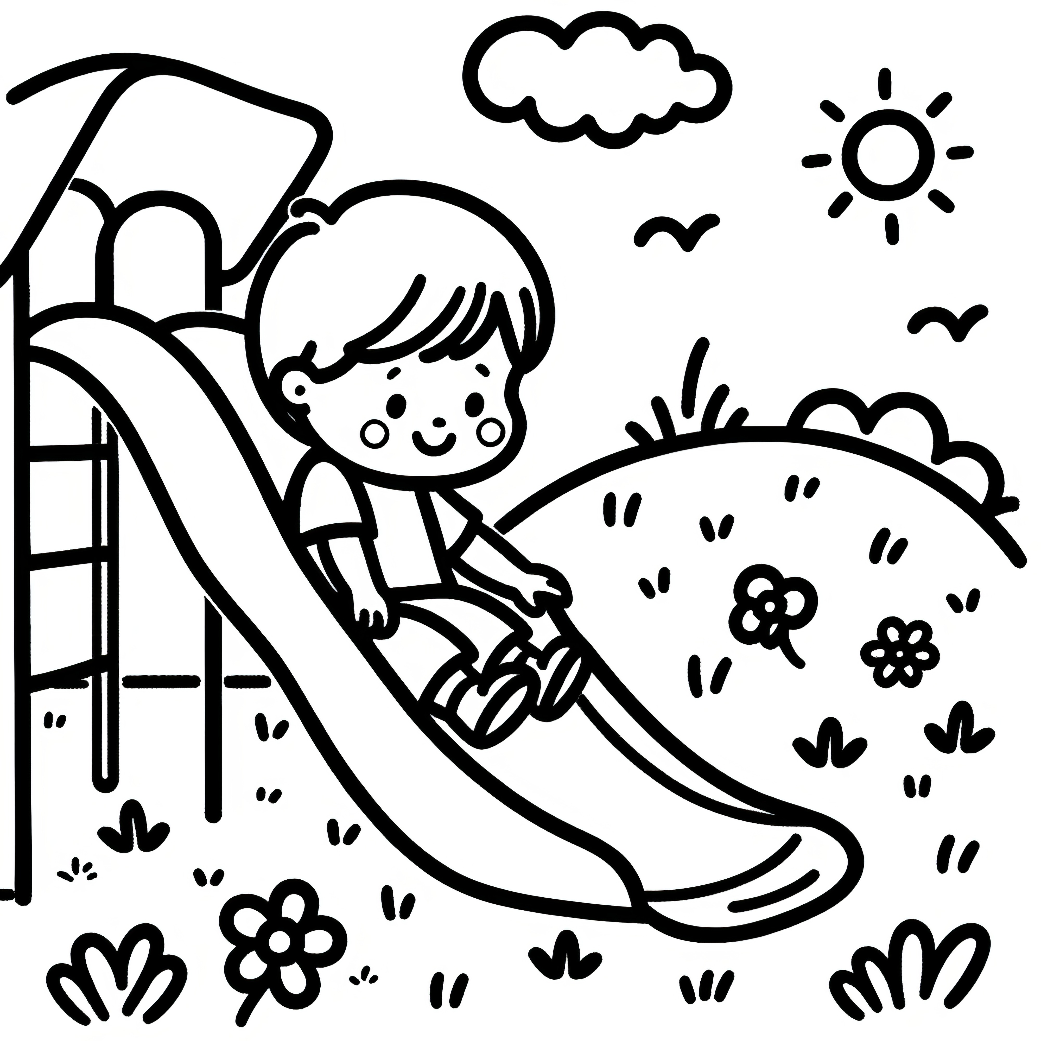 Little child on slide: Simple coloring page for children (Free)