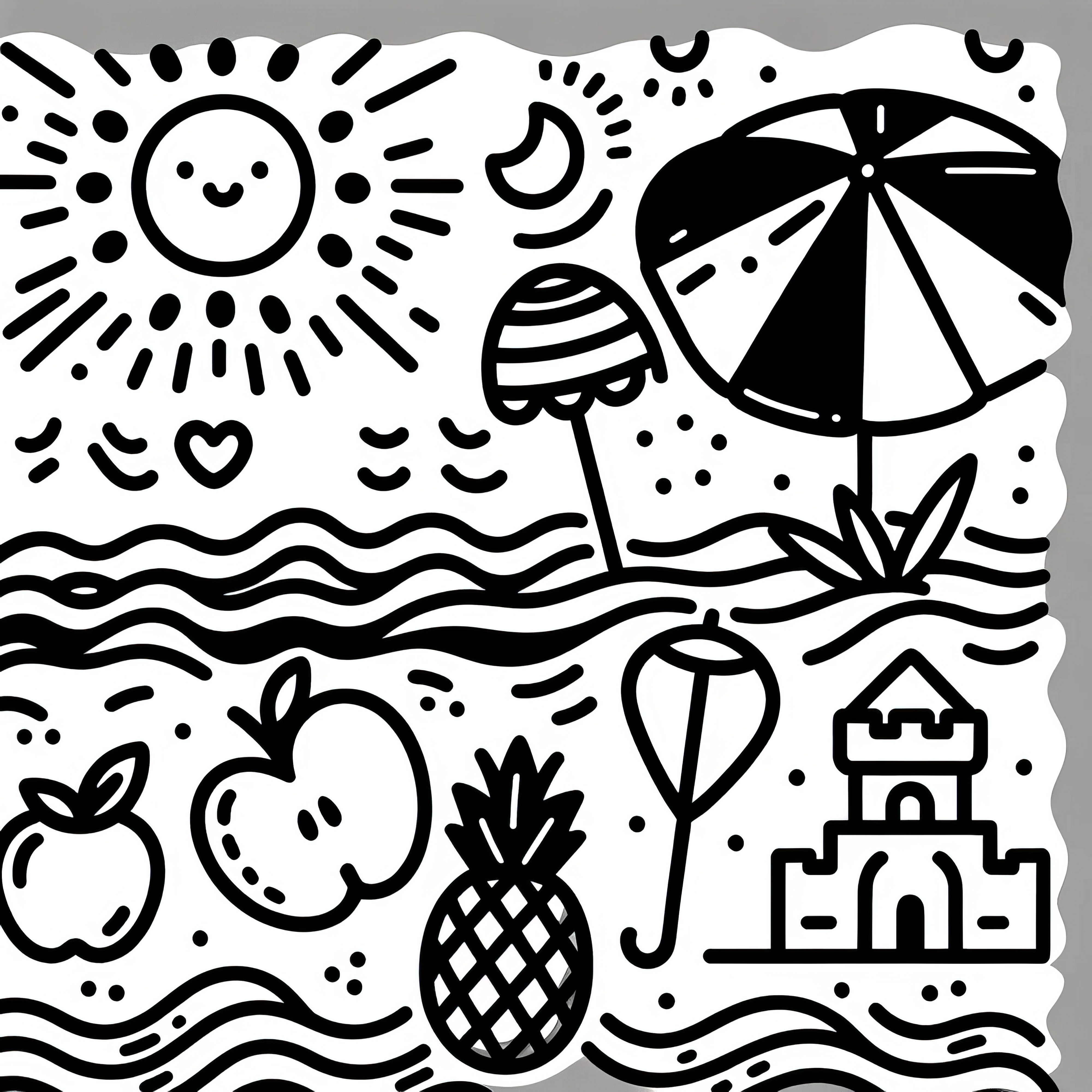 Simple beach motifs for coloring: Beach umbrella and sandcastle (Free)