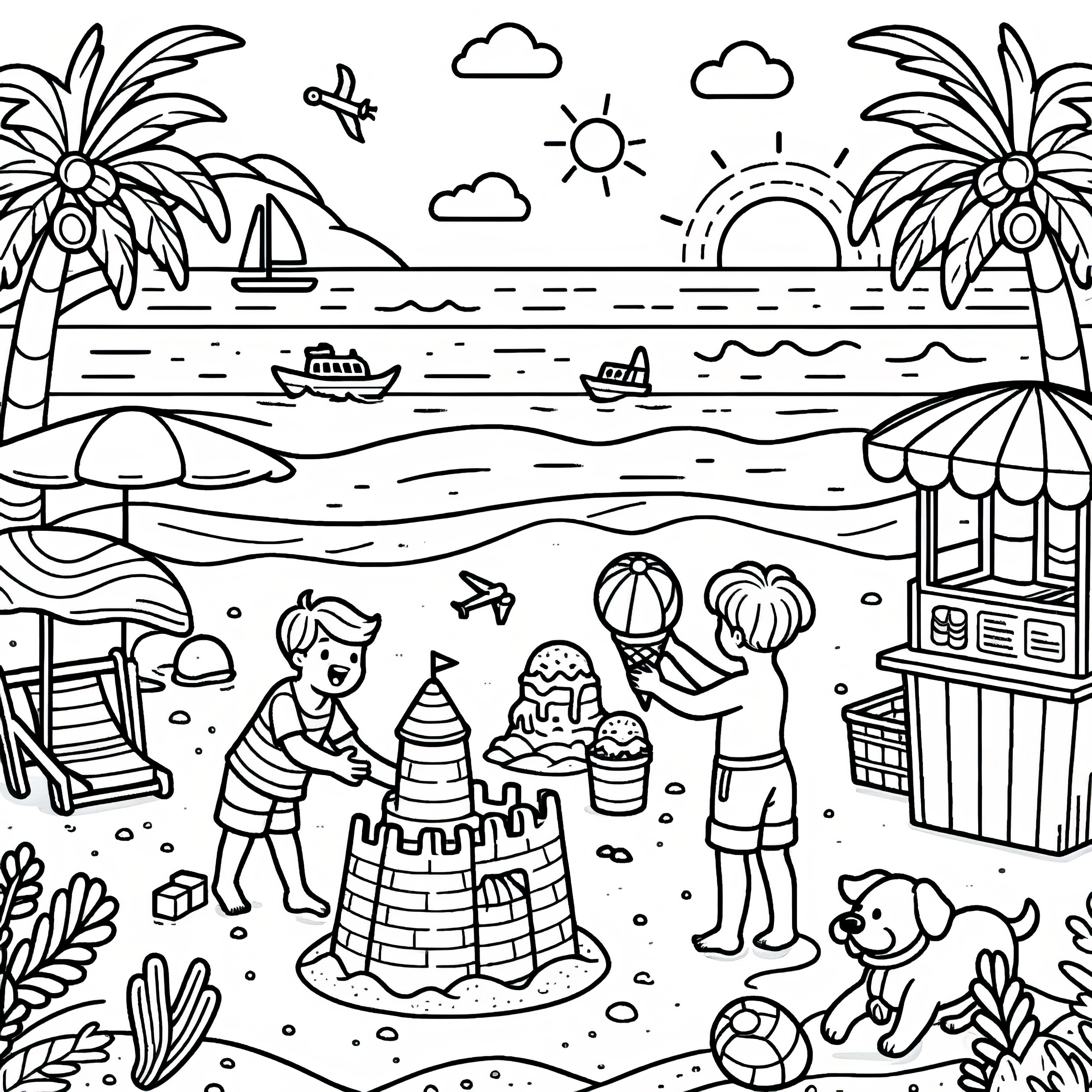 Building a sandcastle: coloring page for children (Free)