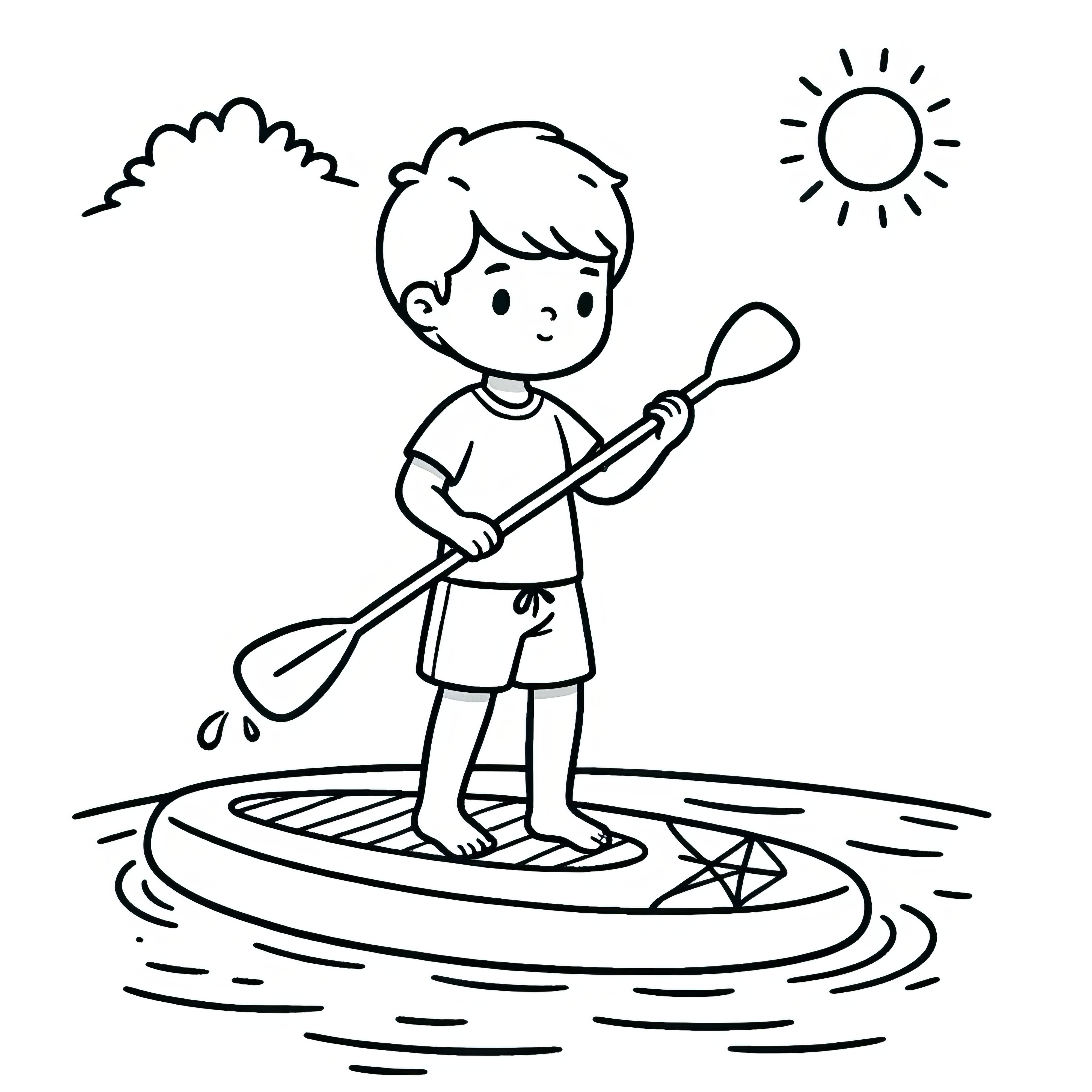 Child stand-up paddling: coloring page for download (Free)