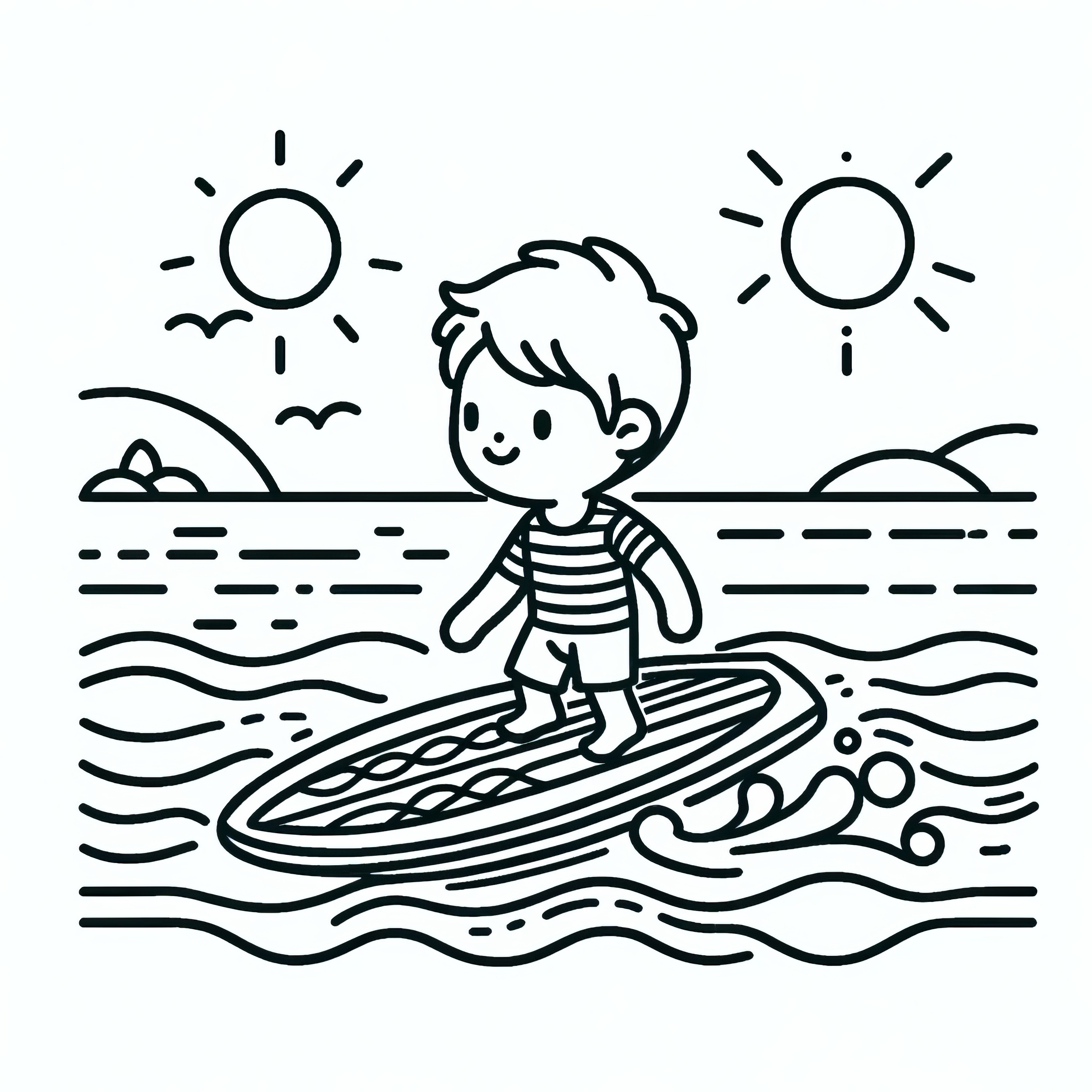 서핑 보드에 올라간 작은 아이: 간단한 그림 채색(무료)