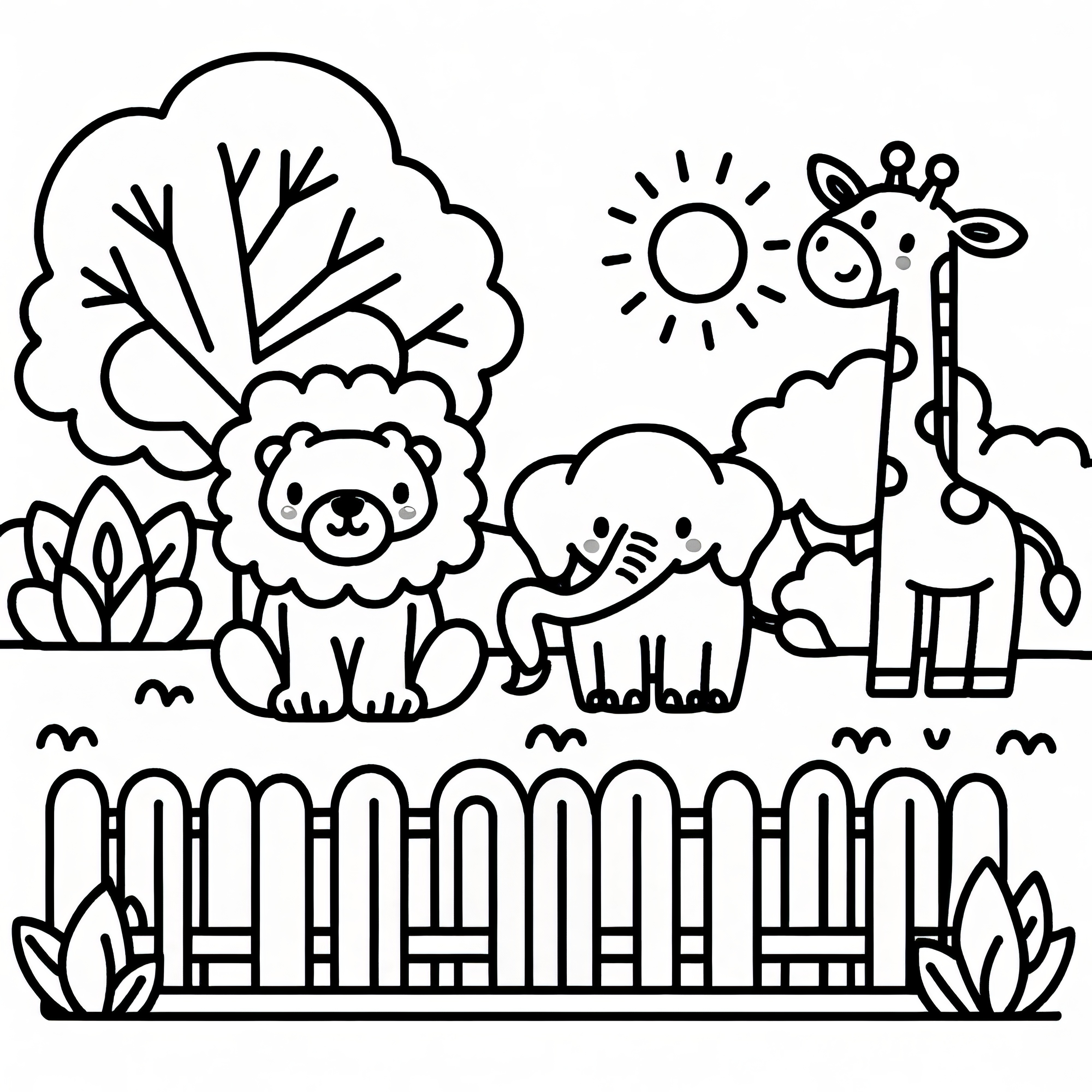 動物園のやさしい動物：子供向けの簡単な塗り絵（無料）