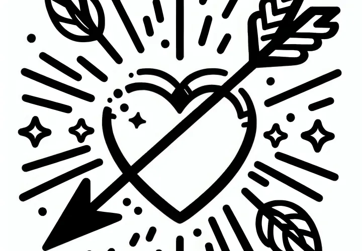 Szív Amor nyilával: Egyszerű színezőlap Valentin napra (Ingyenes)