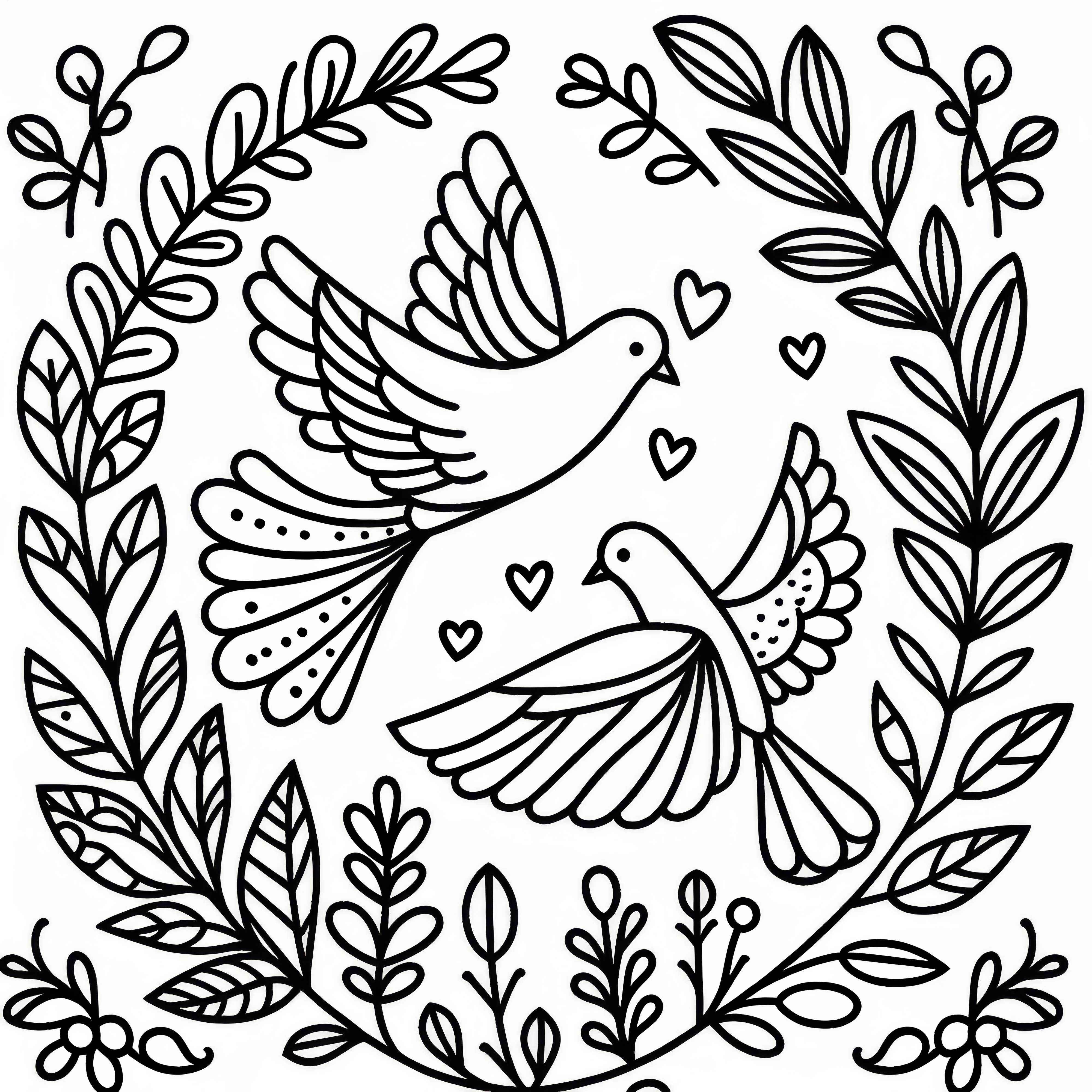 Pigeons as a symbol of love: Simple coloring page for Valentine's Day (Free)