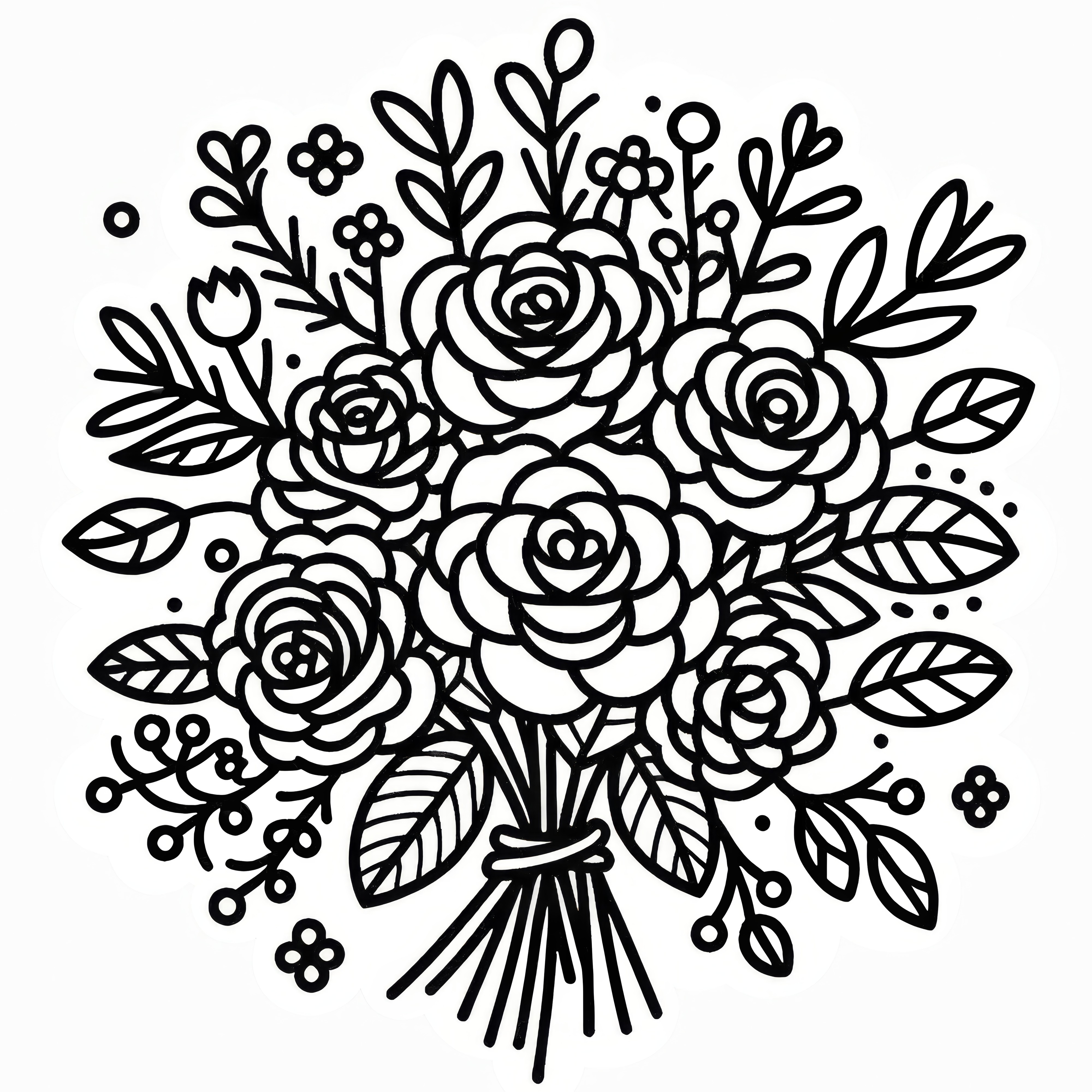 Bouquet of roses for Valentine's Day: Simple coloring page free for download