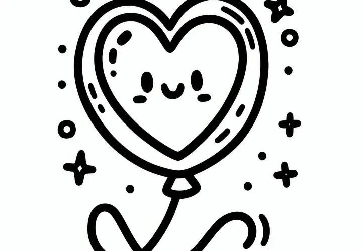 Egyetlen szív alakú léggömb: színezőlap Valentin-napra (Ingyenes)