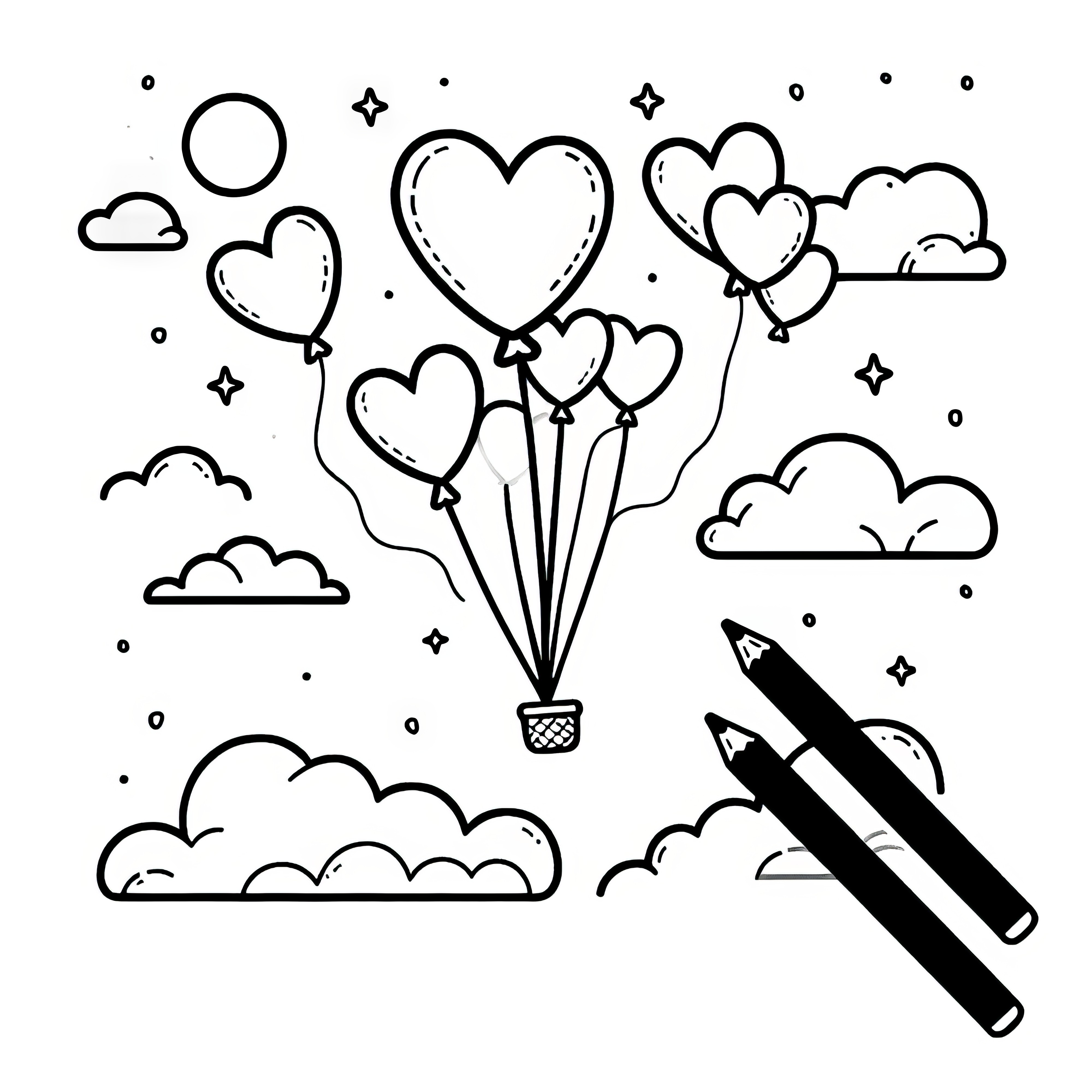 Cuori palloncini nel cielo: disegno da colorare per San Valentino (Gratis)