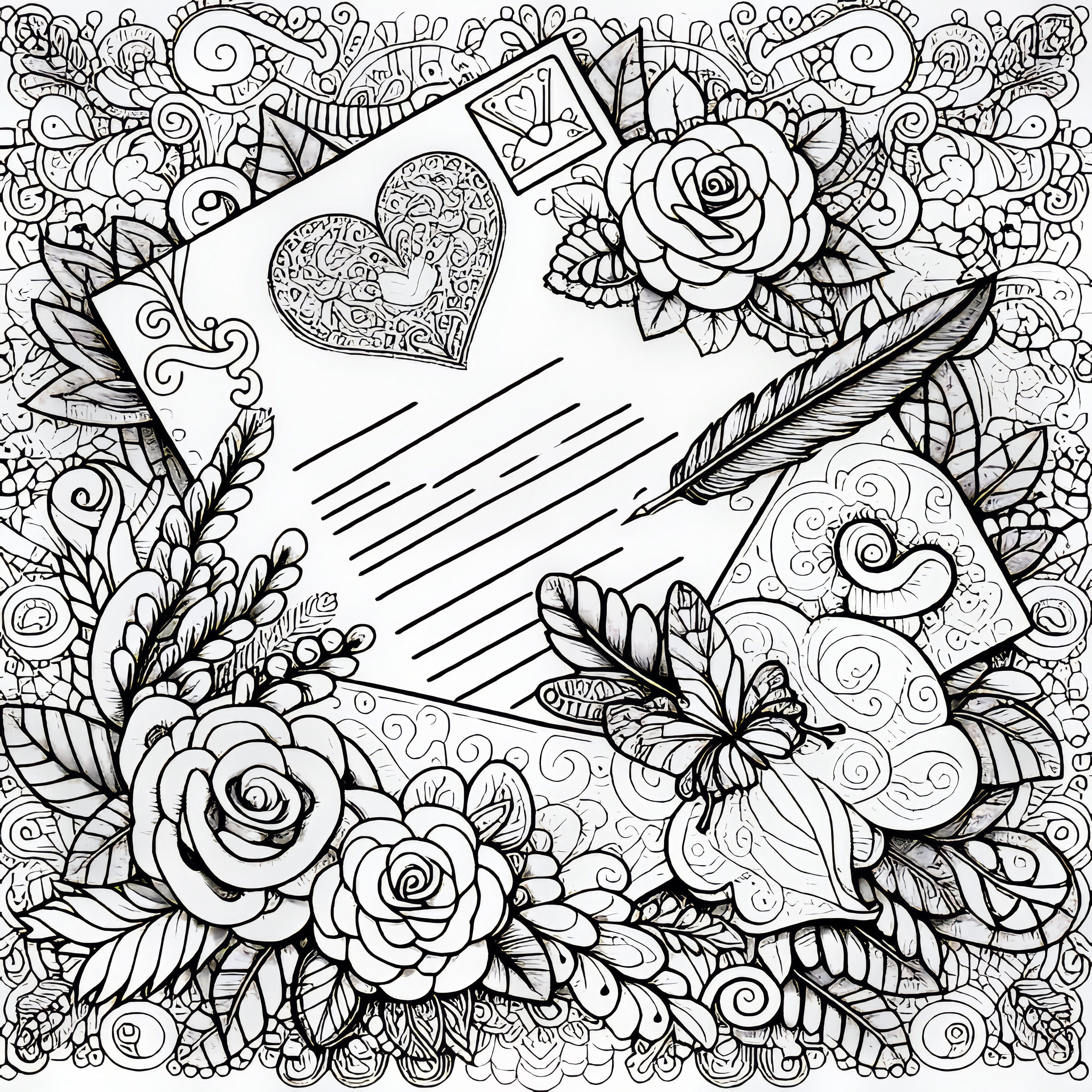 List s láskou na deň svätého Valentína: Obraz na vyfarbenie na stiahnutie (Zadarmo)