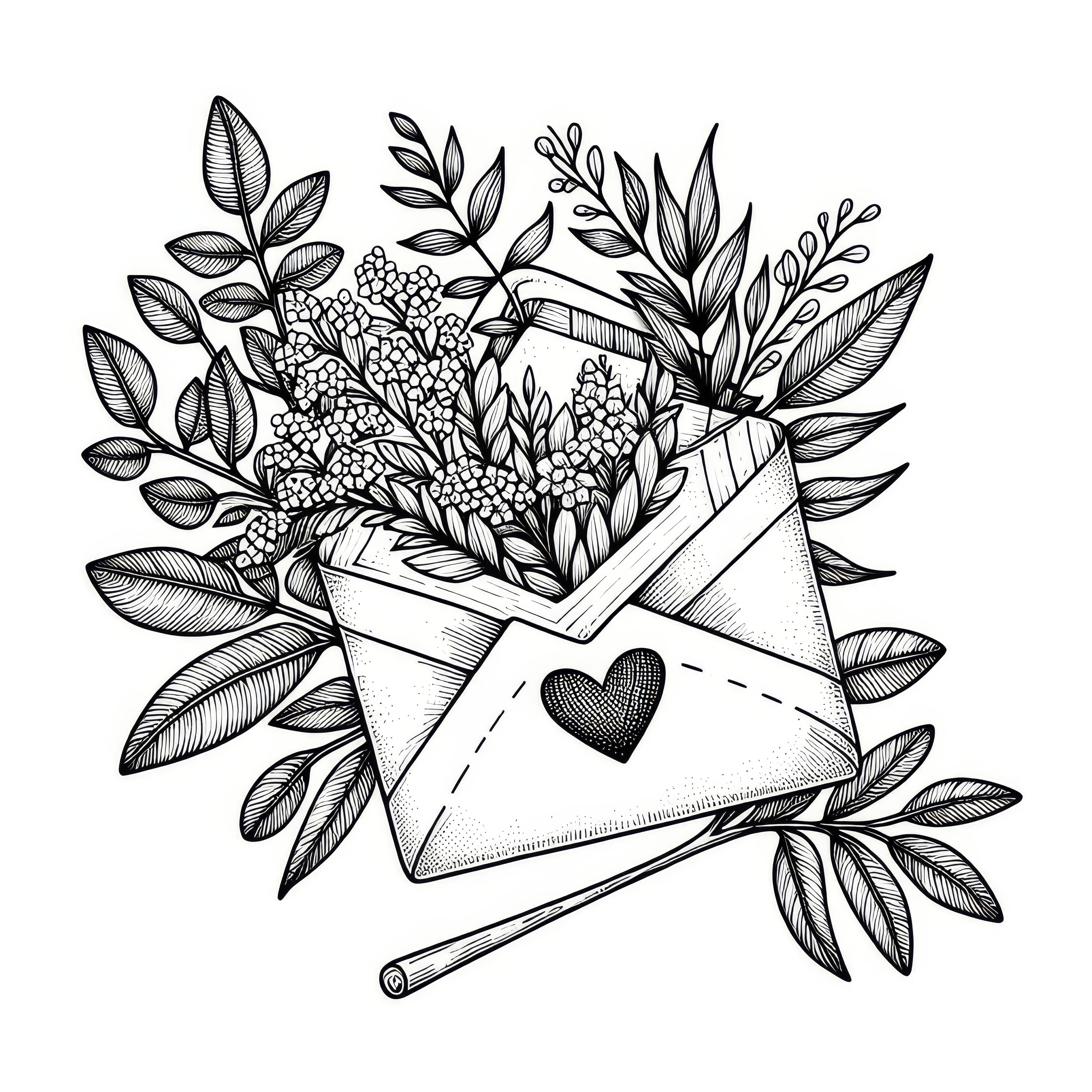 Envelope with a heart for Valentine's Day: Free coloring picture for download