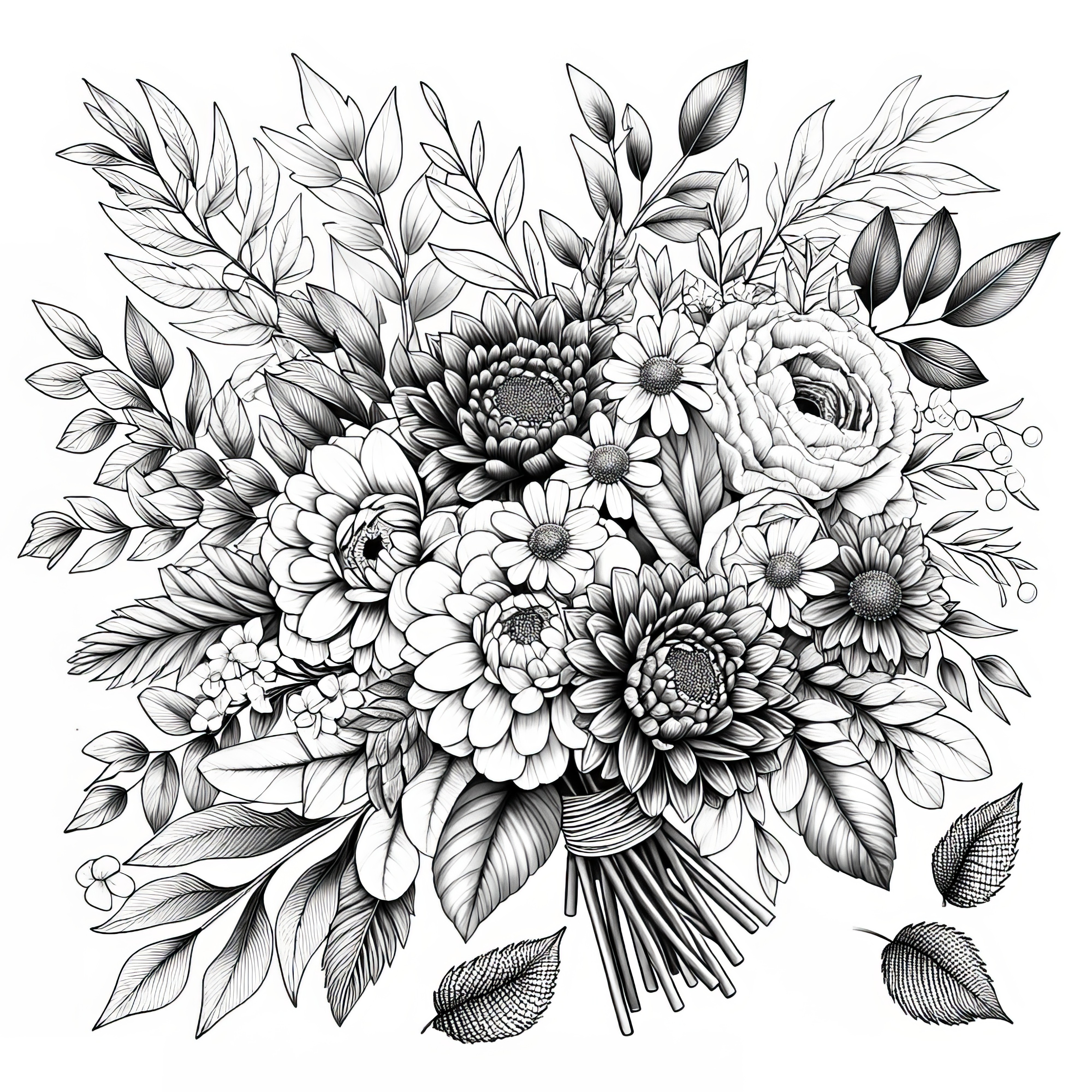 バレンタインデーの花束：ぬり絵ダウンロード（無料）