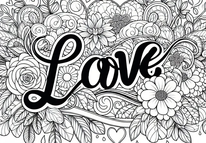 Romantikus "Love" felirat: Valentin-napi kifestő (Ingyenes)