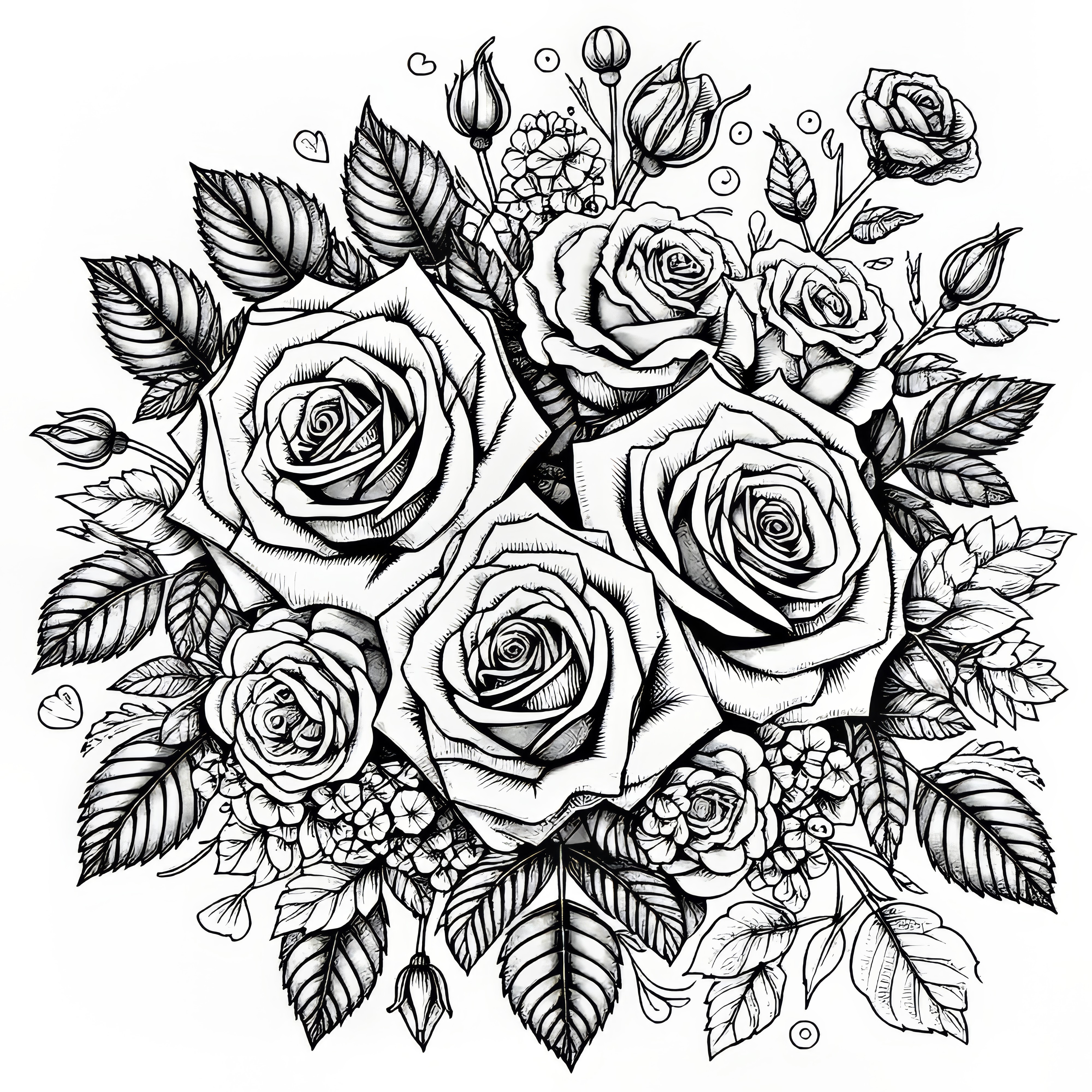 Magnificent bouquet of roses: Valentine's Day coloring page (free)