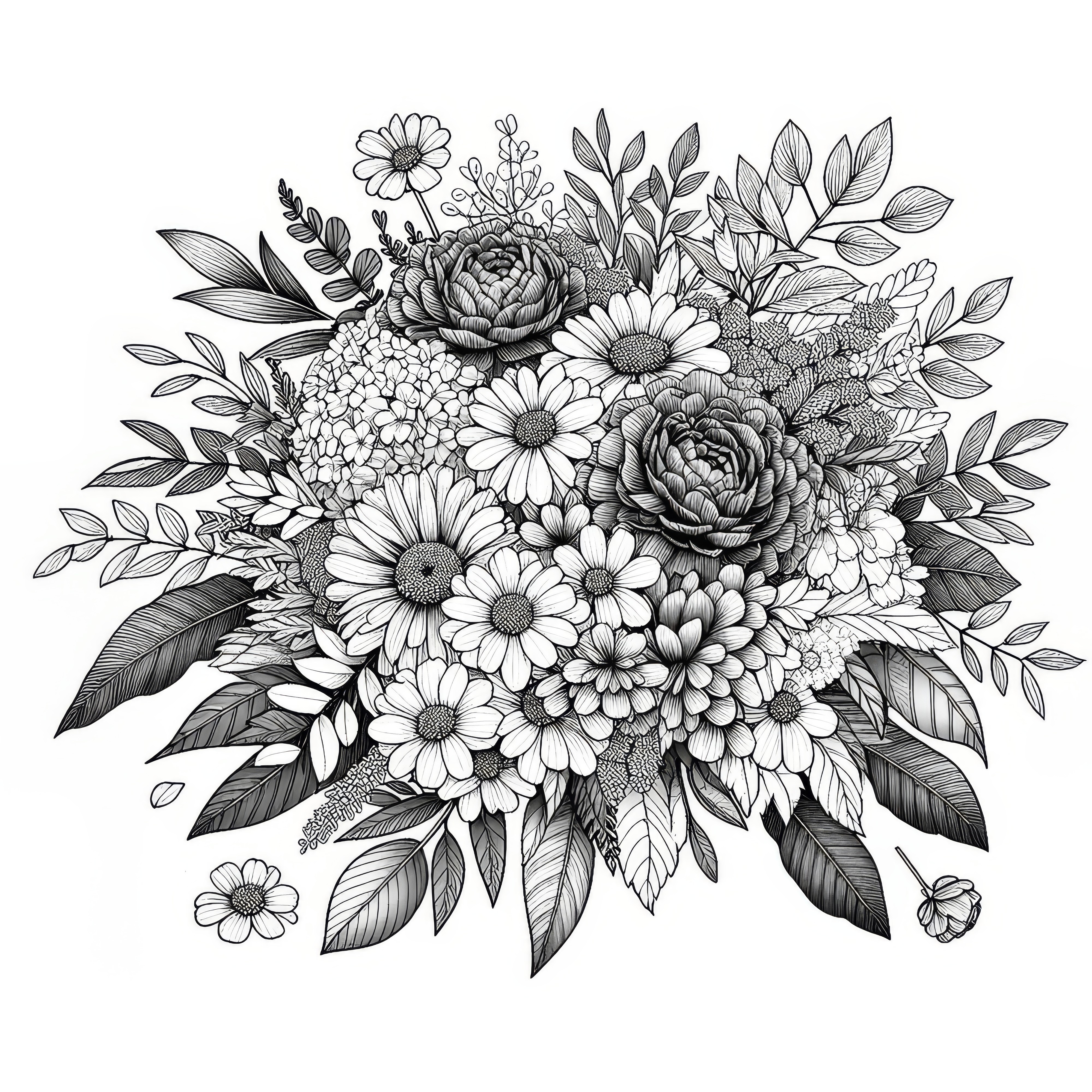 Grand bouquet de fleurs pour la Saint-Valentin : Coloriage gratuit à télécharger