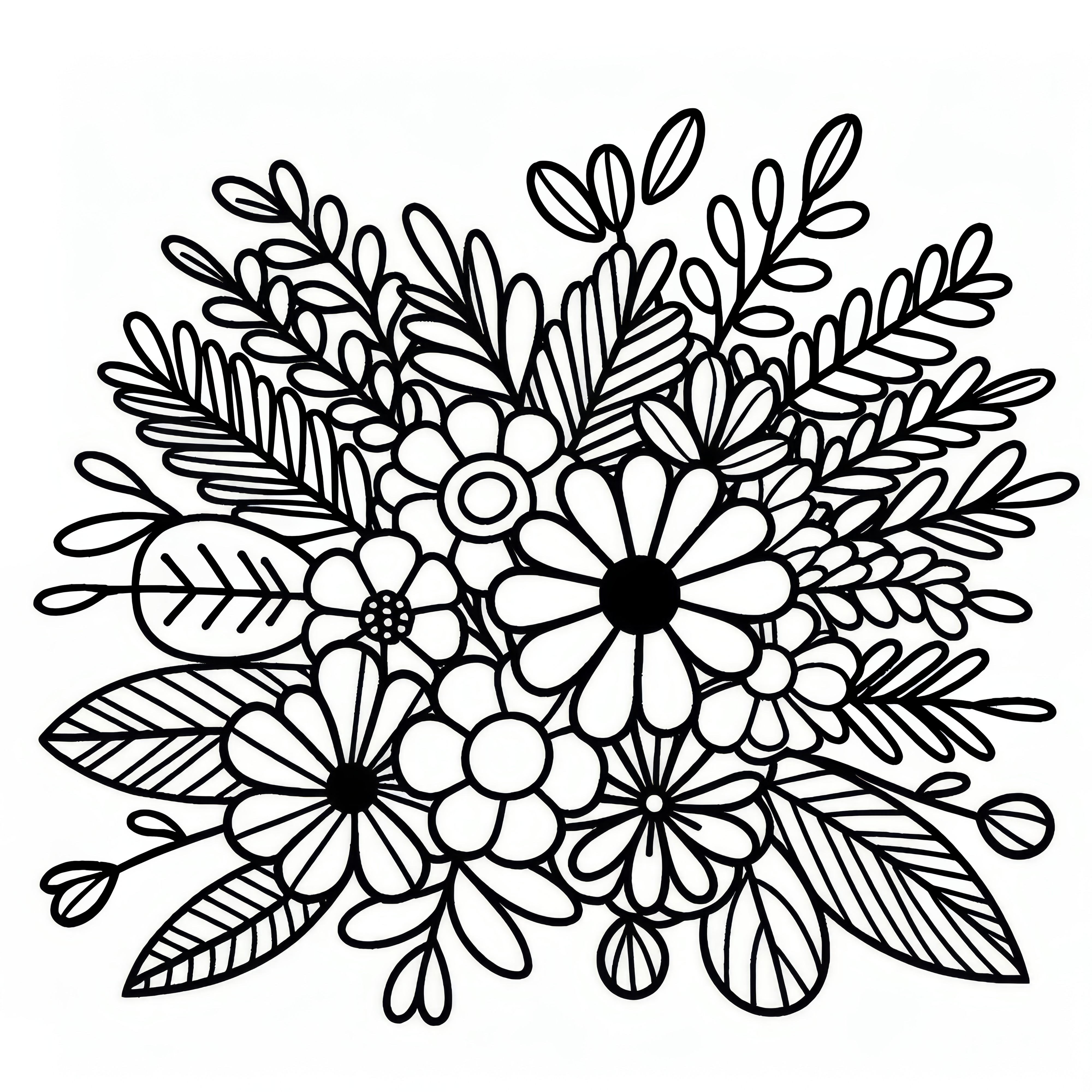 Grande ramo de flores para o Dia dos Namorados: página para colorir simples para descarregar (gratuito)
