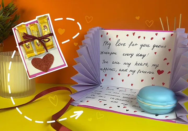 Kartu ucapan Valentine yang manis dengan kejutan: petunjuk dengan video, foto, dan deskripsi