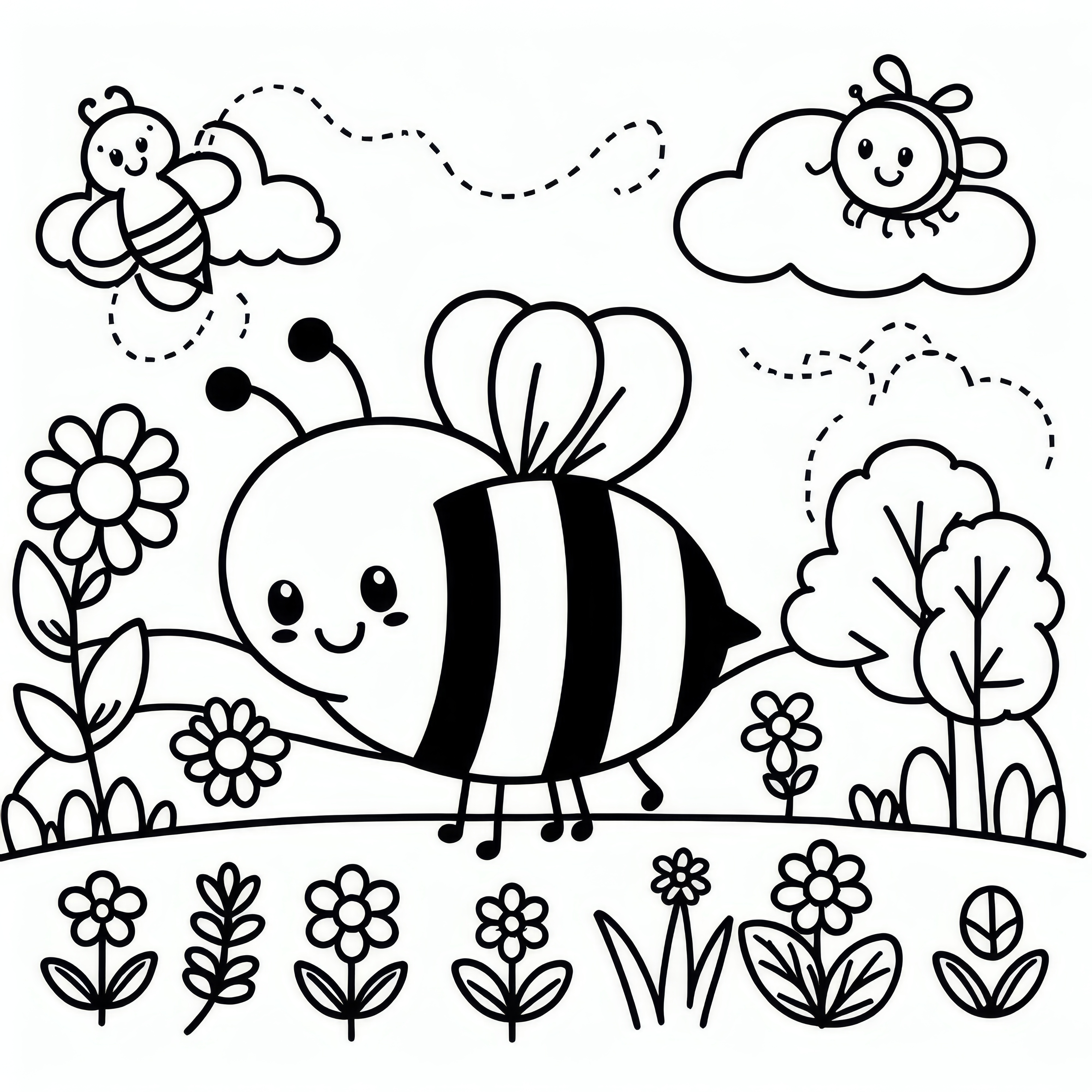 春の蜂：無料塗り絵