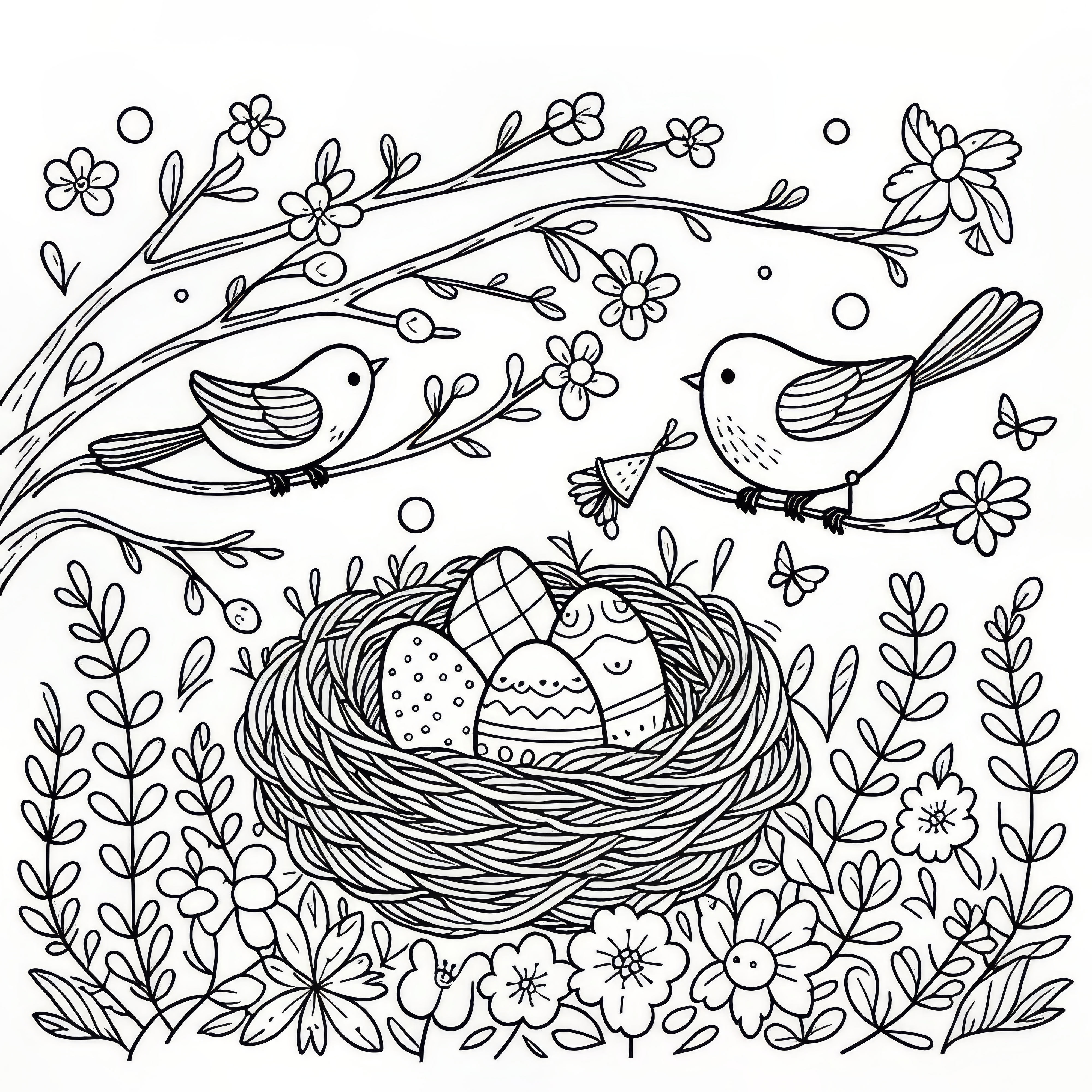Bird eggs in the nest: free coloring page