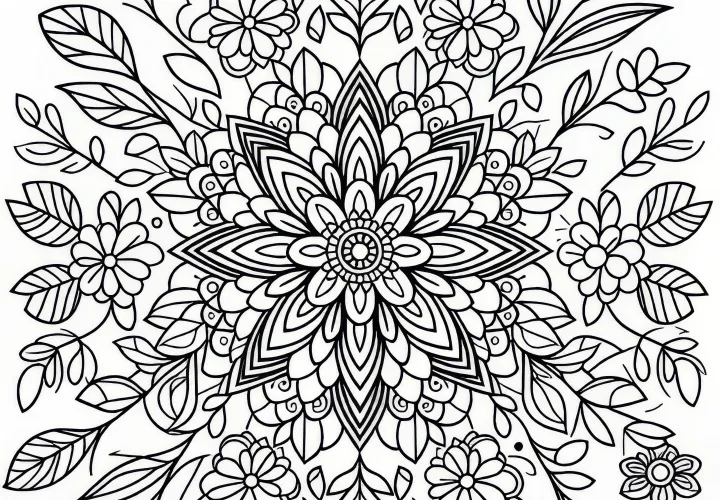 Jarní mandala s květinami jako zdarma k vybarvení