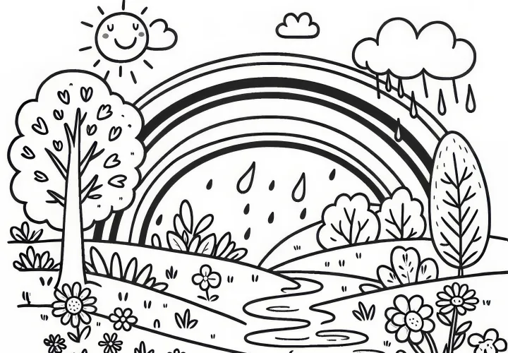 Regenbogen na lenteregen in maart: Gratis kleurplaat