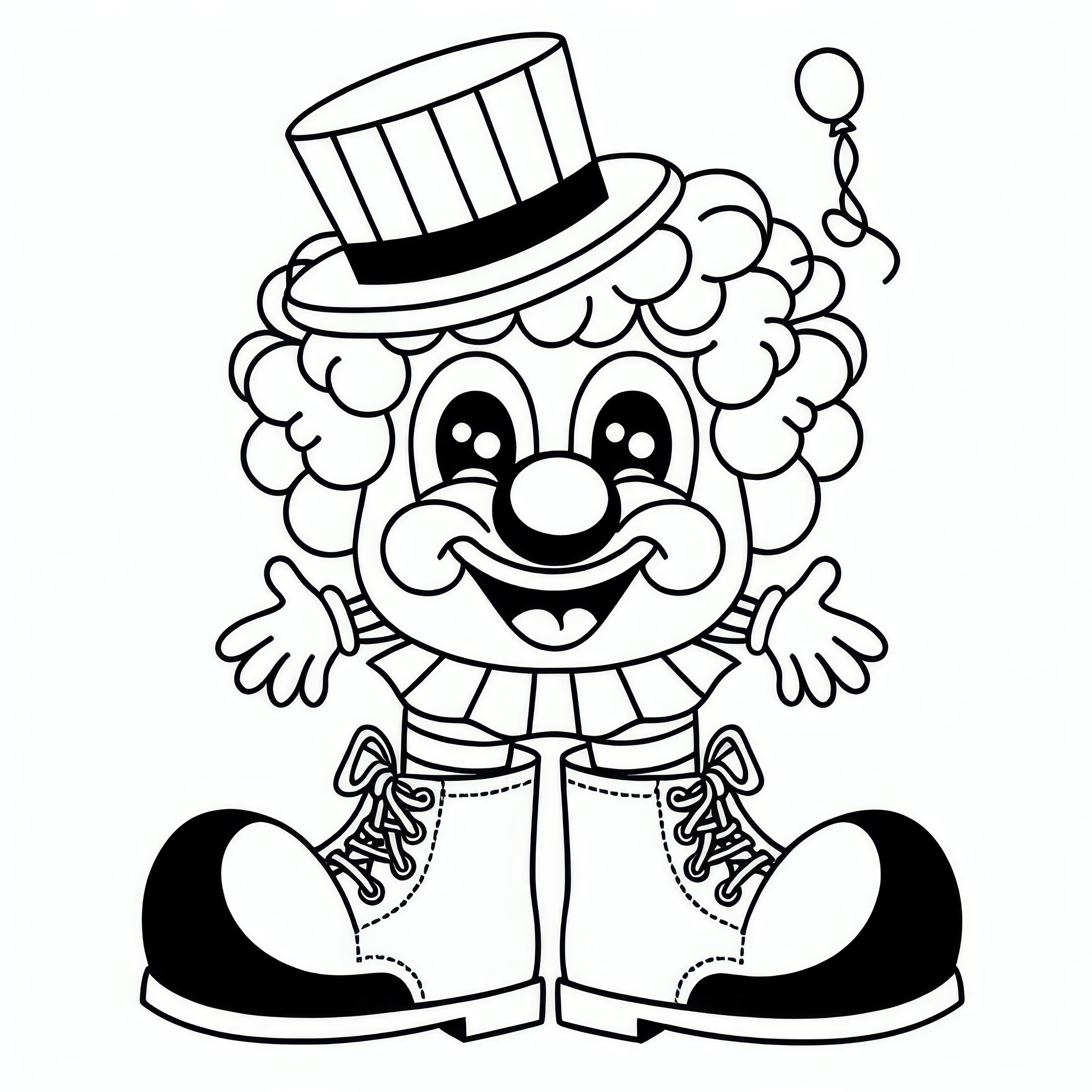 payaso con un gorro divertido, grandes zapatos y nariz roja - plantilla para colorear de carnaval simple y gratuita