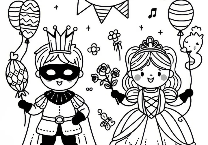 Deti prezlečené za princezné a rytierov – Jednoduché a bezplatné omaľovánky na fašiangy Deti prezlečené za princezné a rytierov – Jednoduché a bezplatné omaľovánky na fašiangy